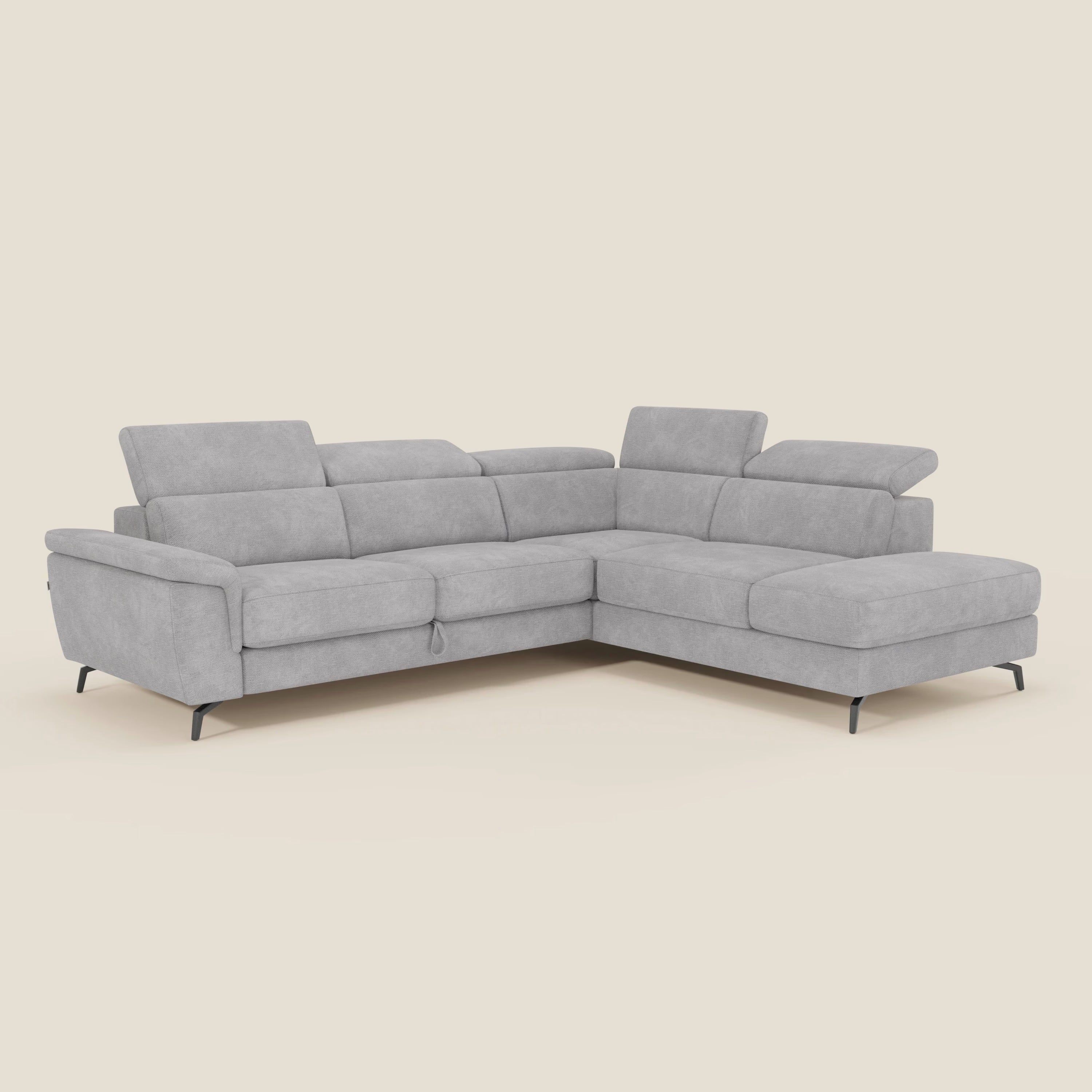 Estro Divano angolare estraibile - poggiatesta reclinabili in tessuto impermeabile T14 grigio chiaro - divani.store