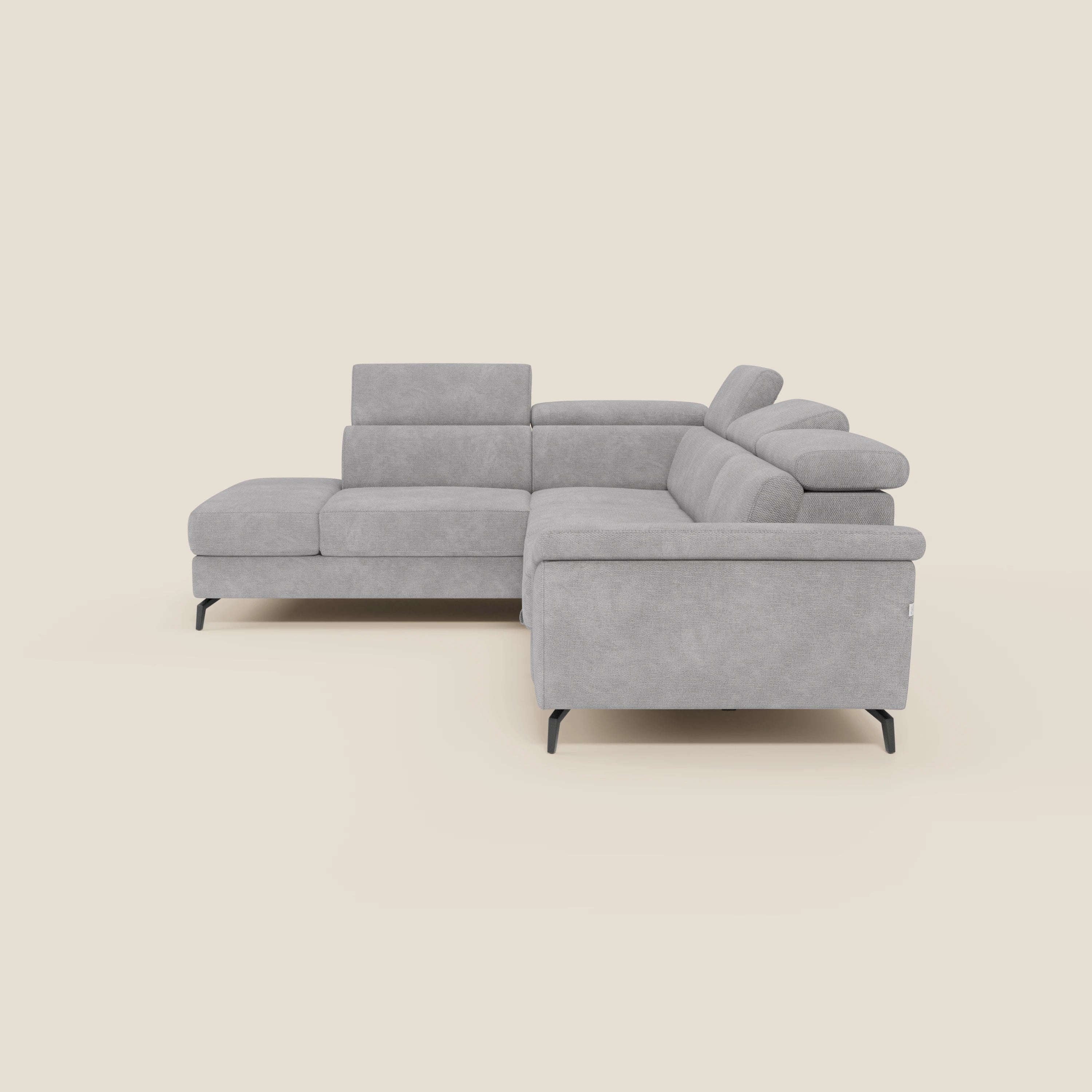 Estro Divano angolare estraibile - poggiatesta reclinabili in tessuto impermeabile T14 grigio chiaro - divani.store