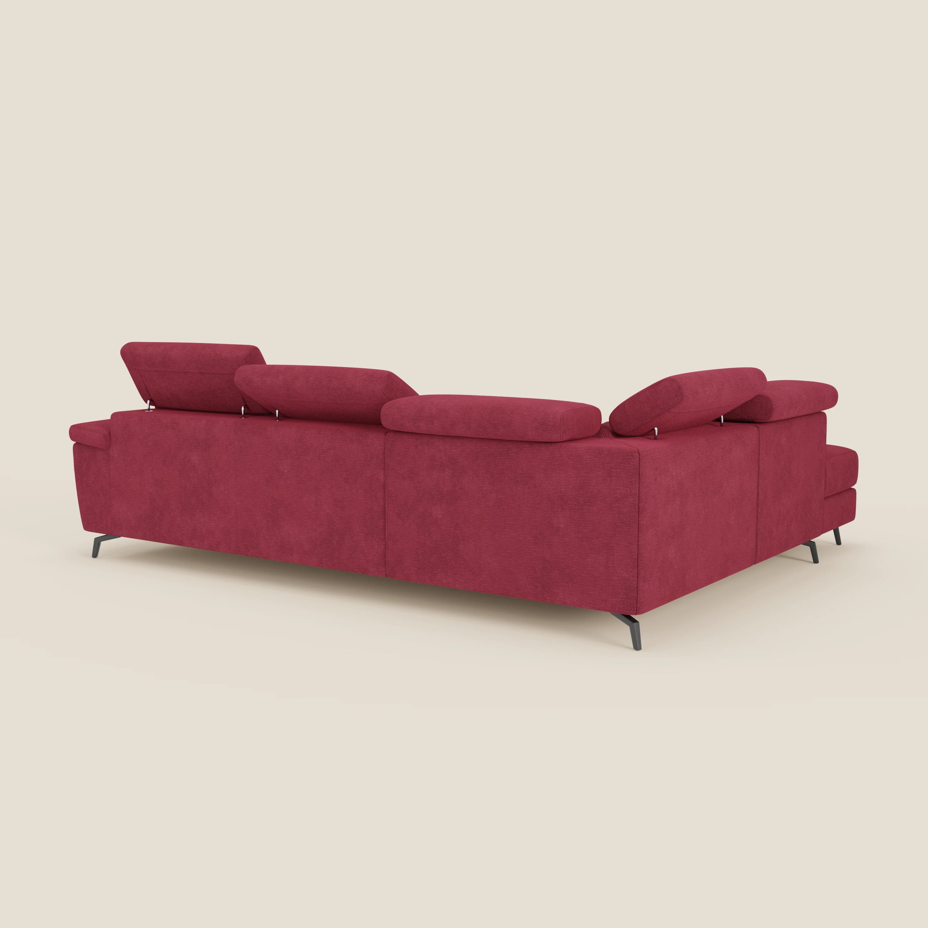 Estro Ecksofa mit Ausziehfunktion – verstellbare Kopfstützen aus wasserfestem Stoff T14 rot