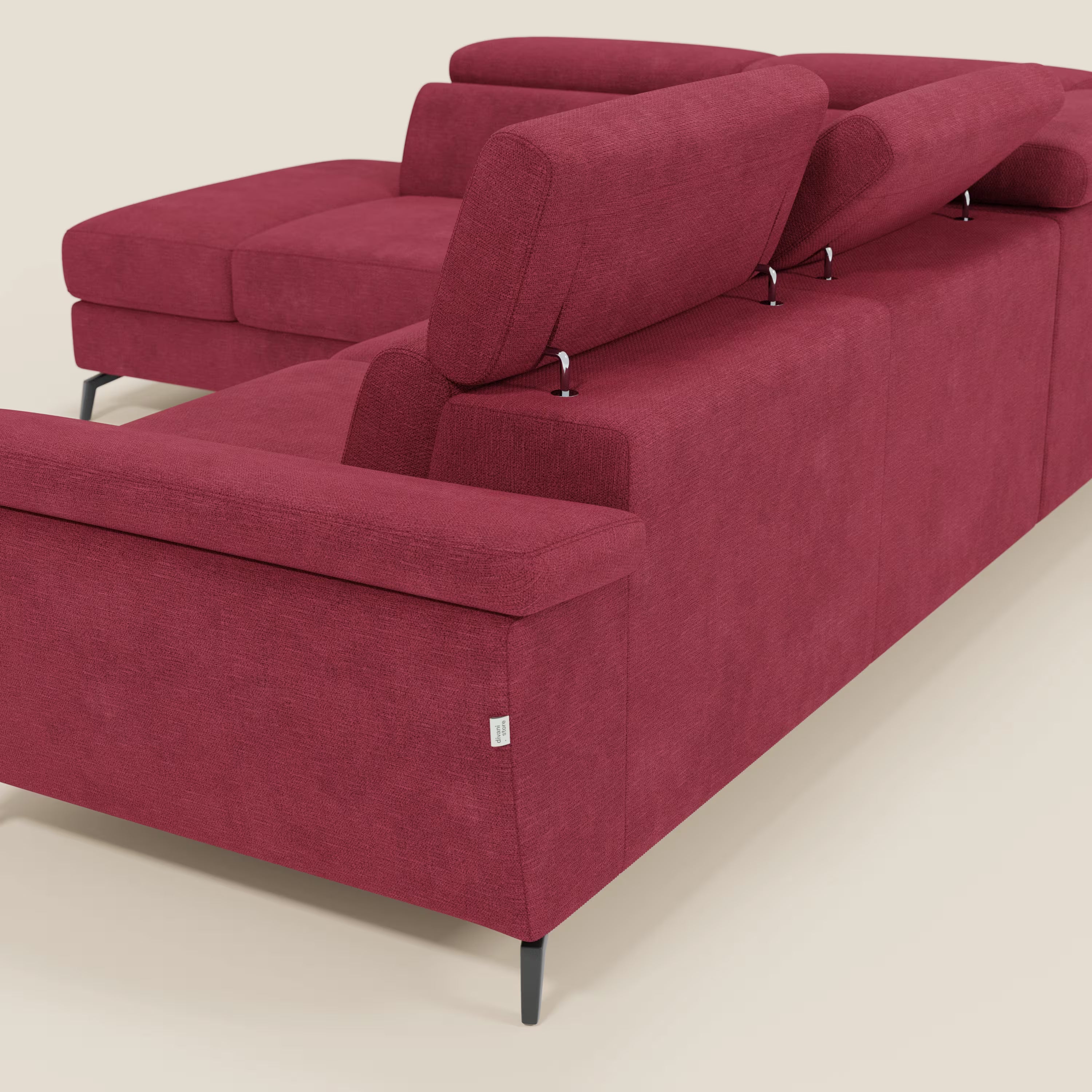 Estro Ecksofa mit Ausziehfunktion – verstellbare Kopfstützen aus wasserfestem Stoff T14 rot