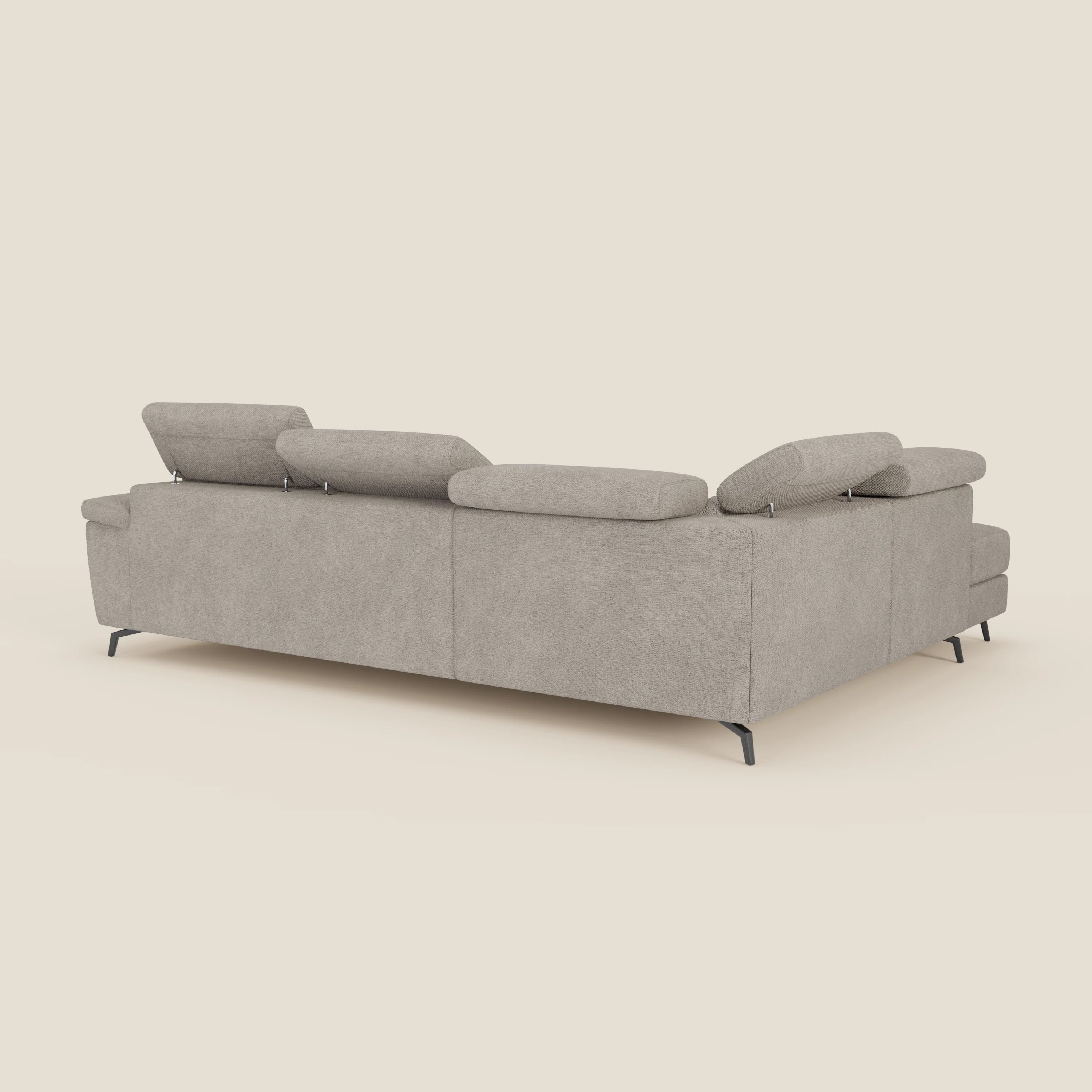 Estro Ecksofa mit Ausziehfunktion – verstellbare Kopfstützen aus wasserfestem Stoff T14 graubeige