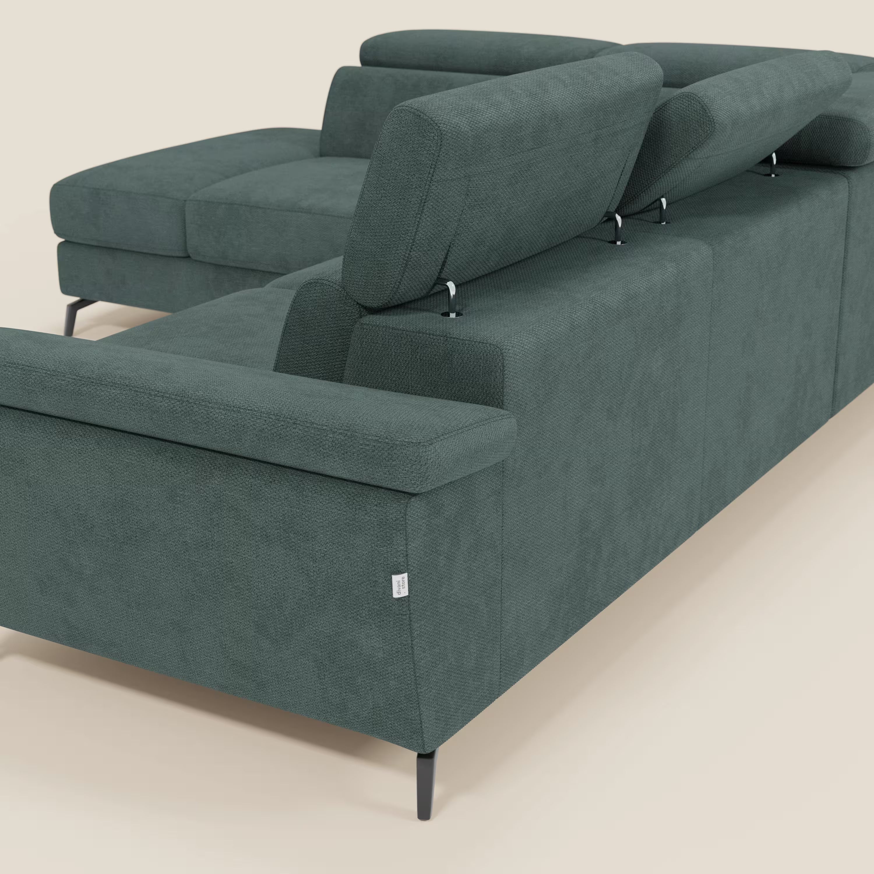 Estro Ecksofa mit Ausziehfunktion – verstellbare Kopfstützen aus wasserfestem Stoff T14 grün