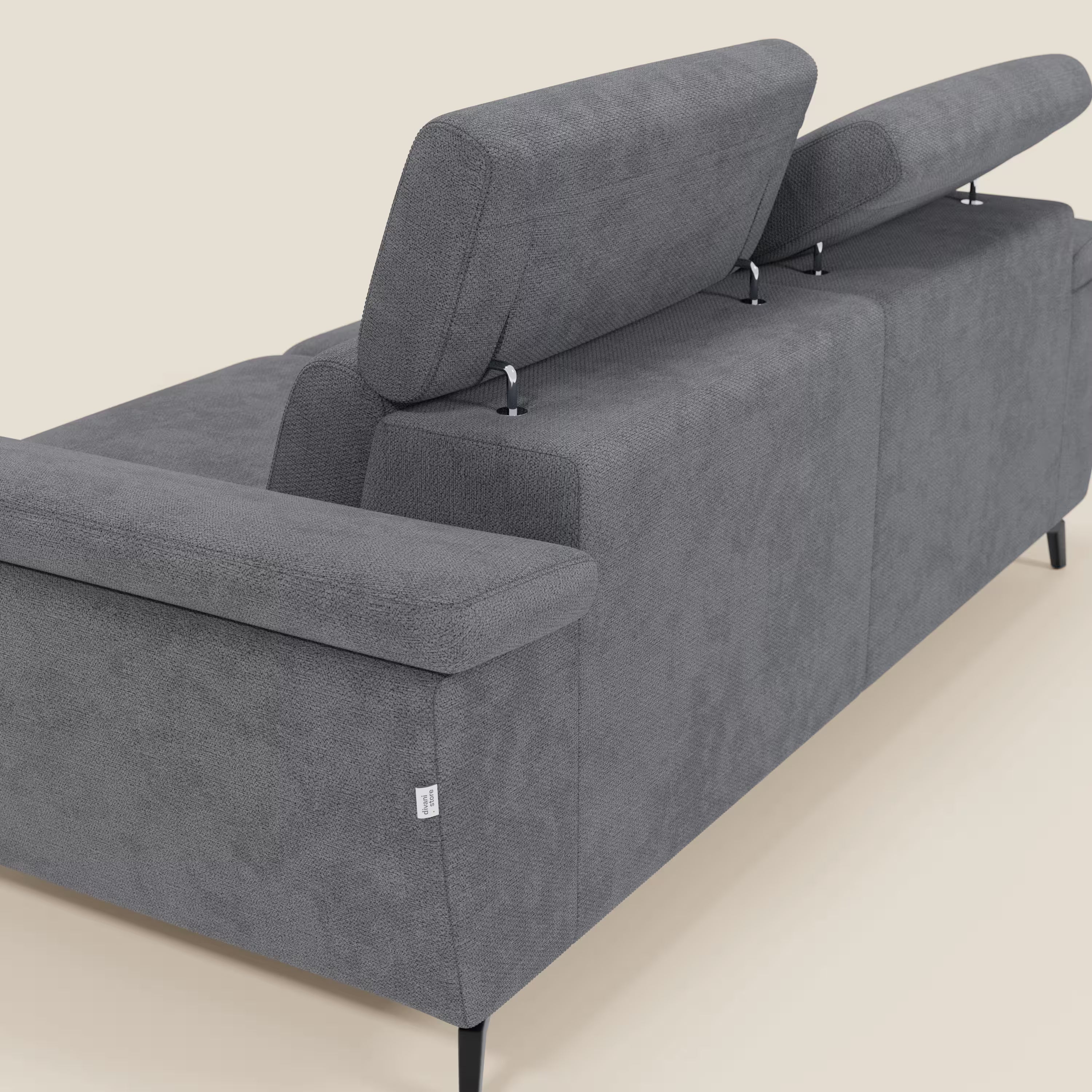 Estro 3-Sitzer-Sofa mit herausnehmbarem Hocker – verstellbare Kopfstützen aus wasserfester Stoff T14 grau