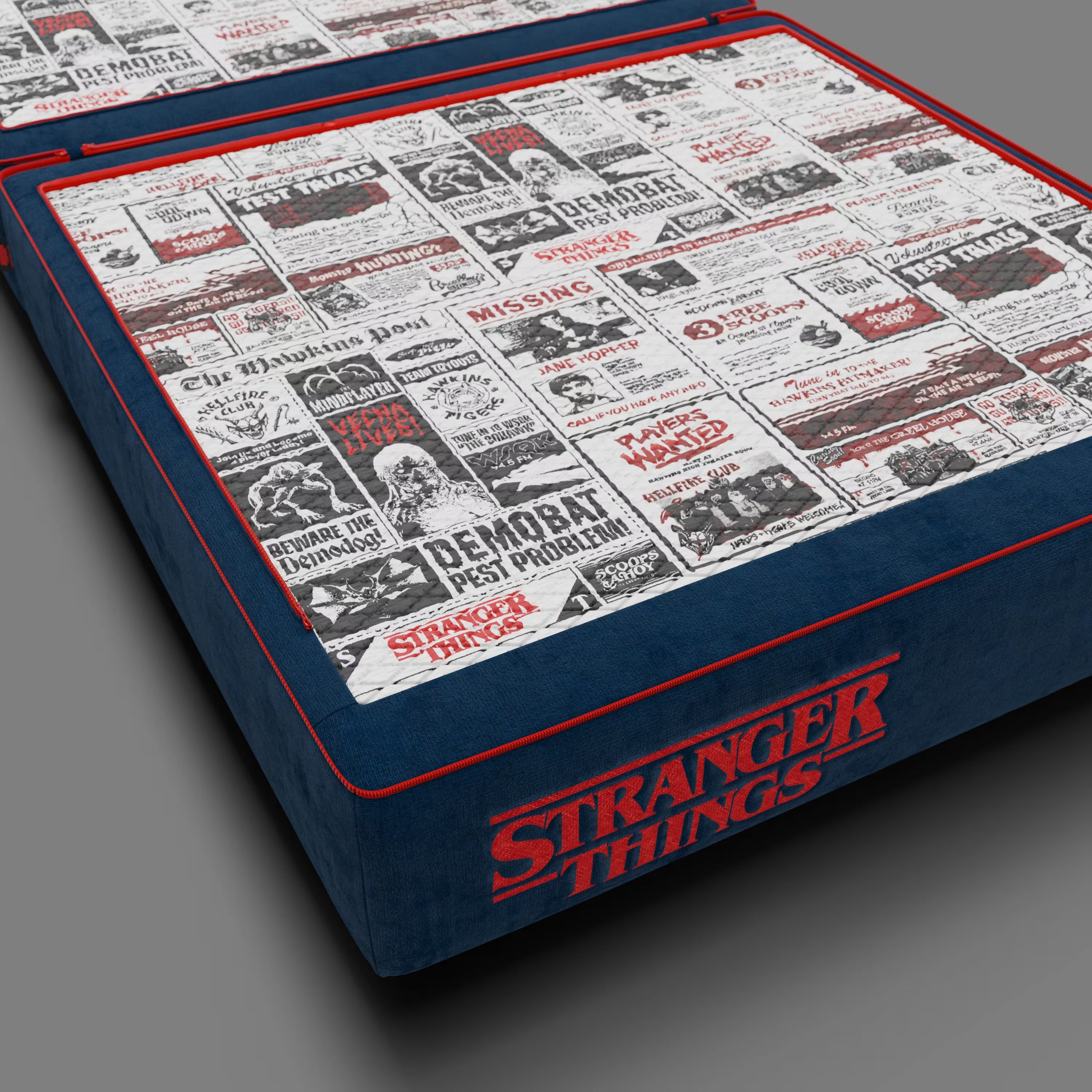 Rift Schlafsessel STRANGER THINGS Edition mit 22 cm hoher Matratze und Memory- Foam – abnehmbarer Bezug in blau