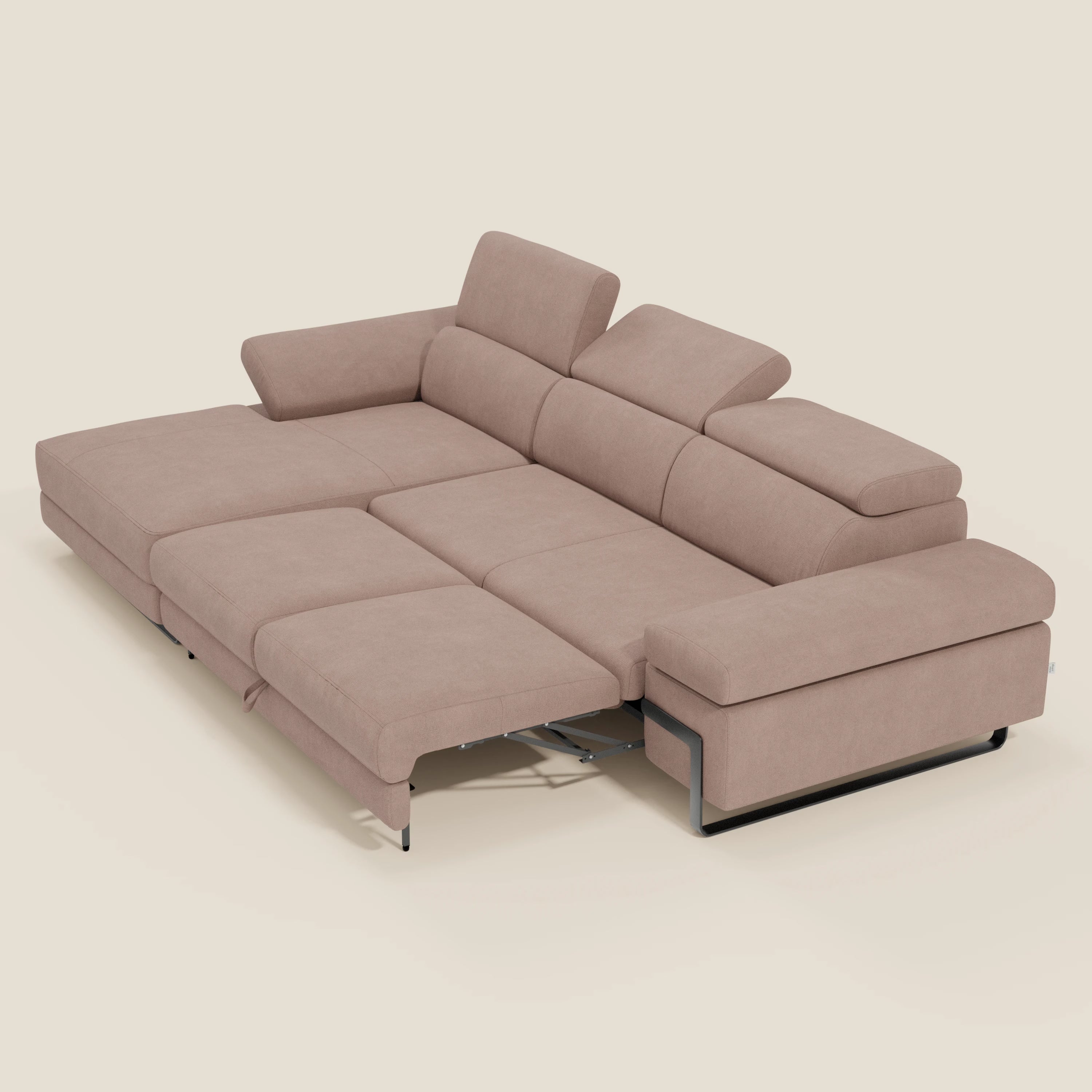 Zayana Ecksofa mit Ausziehfunktion – verstellbare Armlehnen und Kopfstützen aus wasserfestem Stoff T02 rosa