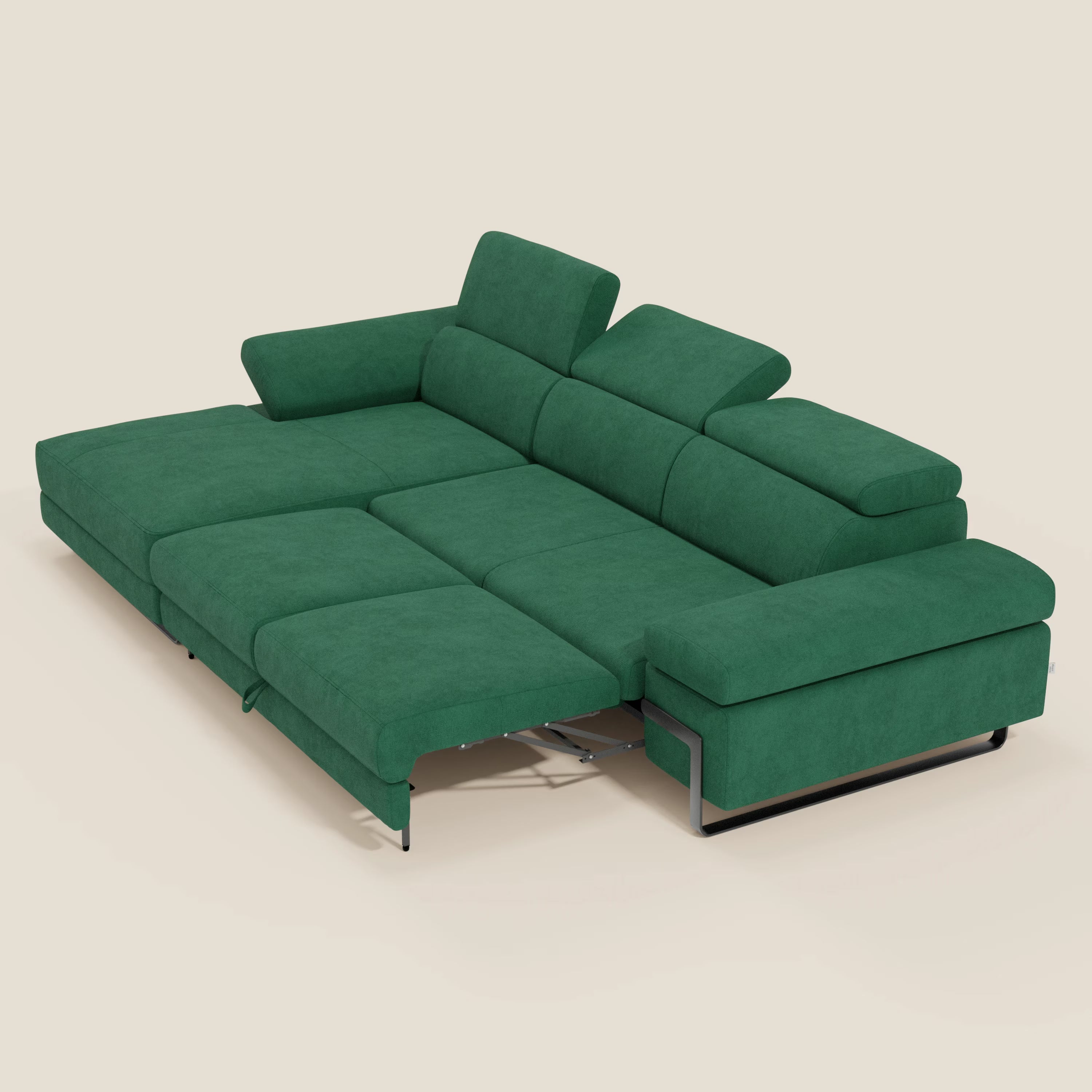 Zayana Ecksofa mit Ausziehfunktion – verstellbare Armlehnen und Kopfstützen aus wasserfestem Stoff T02 grün