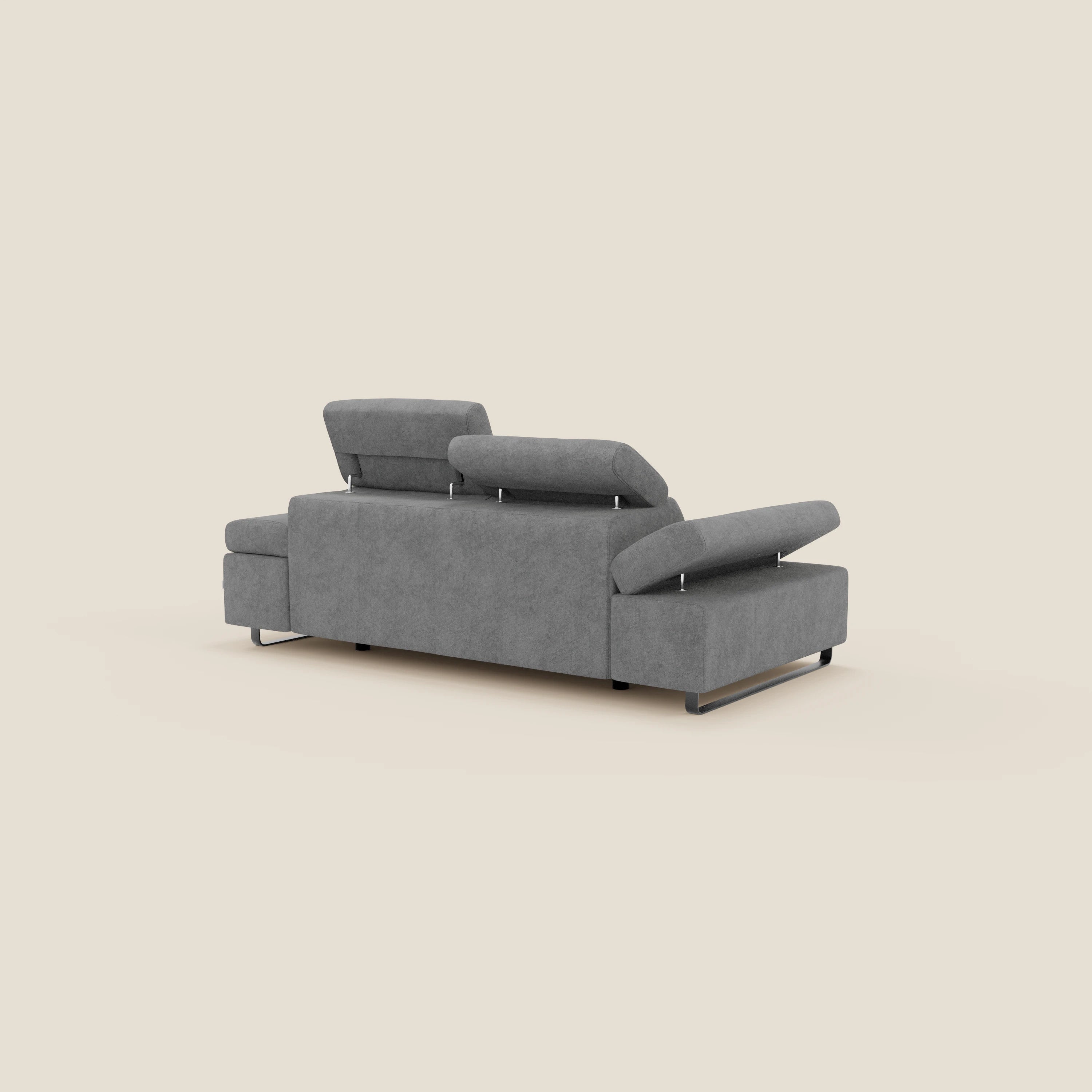 Zayana 3-Sitzer-Sofa mit ausziehbarem Element – verstellbare Armlehnen und Kopfstützen aus wasserfestem Stoff T02 grau