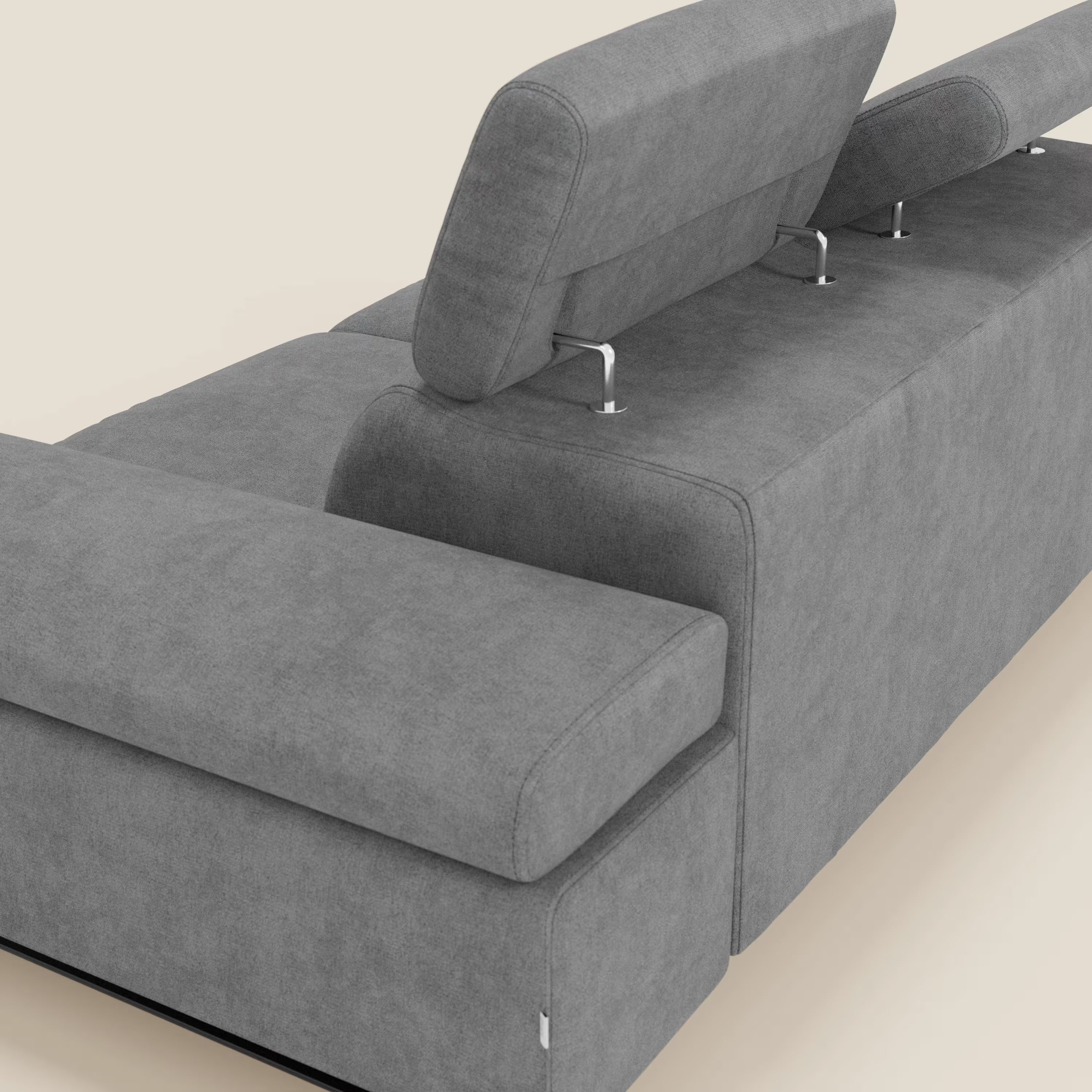 Zayana 3-Sitzer-Sofa mit ausziehbarem Element – verstellbare Armlehnen und Kopfstützen aus wasserfestem Stoff T02 grau
