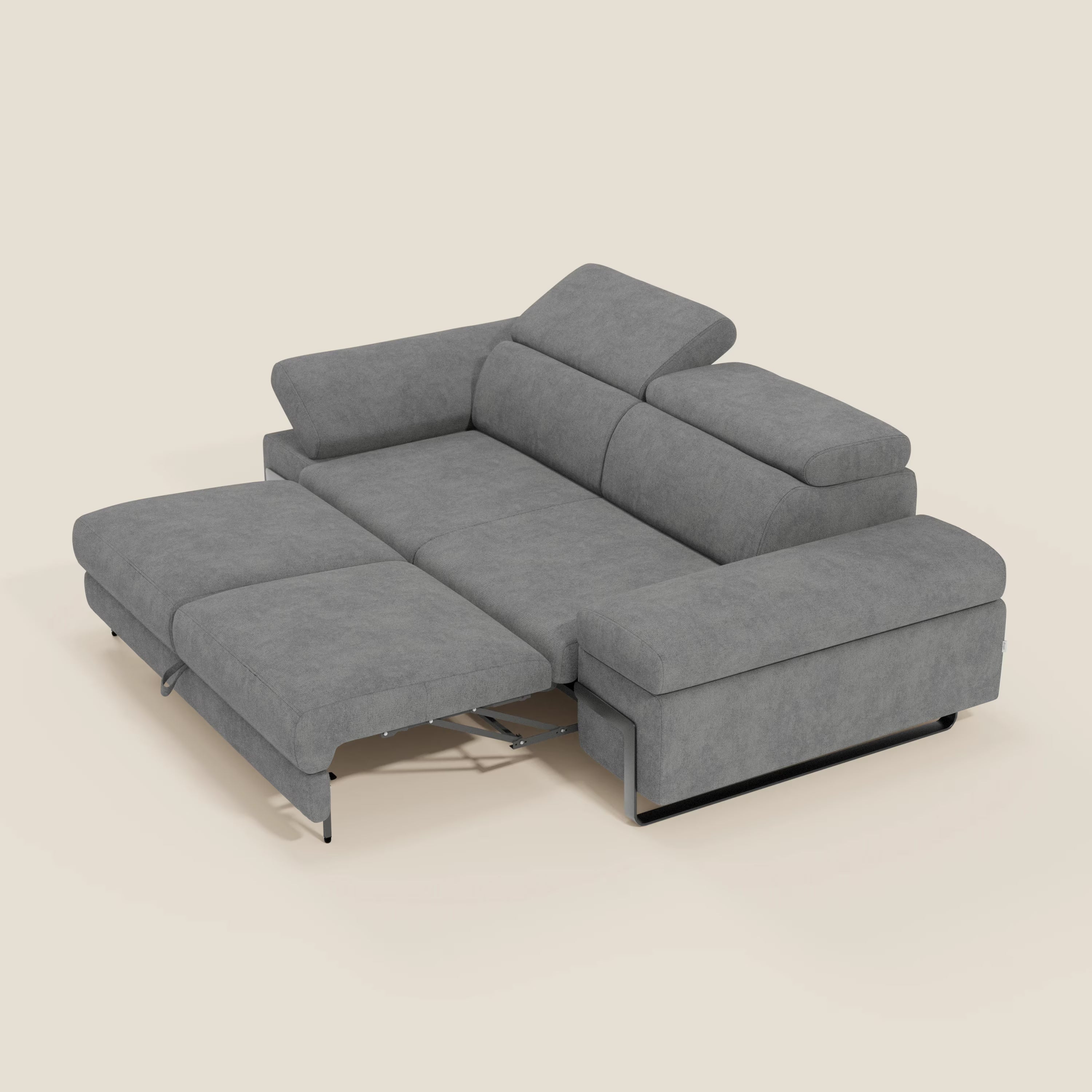 Zayana 3-Sitzer-Sofa mit ausziehbarem Element – verstellbare Armlehnen und Kopfstützen aus wasserfestem Stoff T02 grau