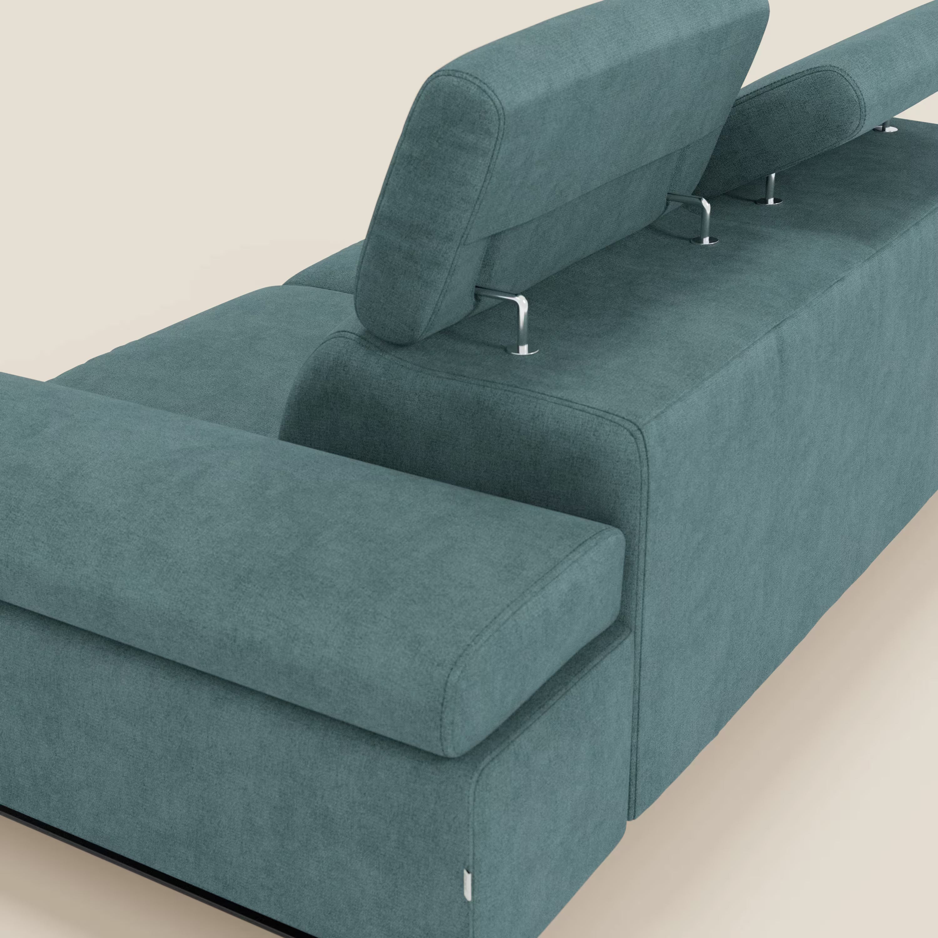 Zayana 3-Sitzer-Sofa mit ausziehbarem Element – verstellbare Armlehnen und Kopfstützen aus wasserfestem Stoff T02 petrol