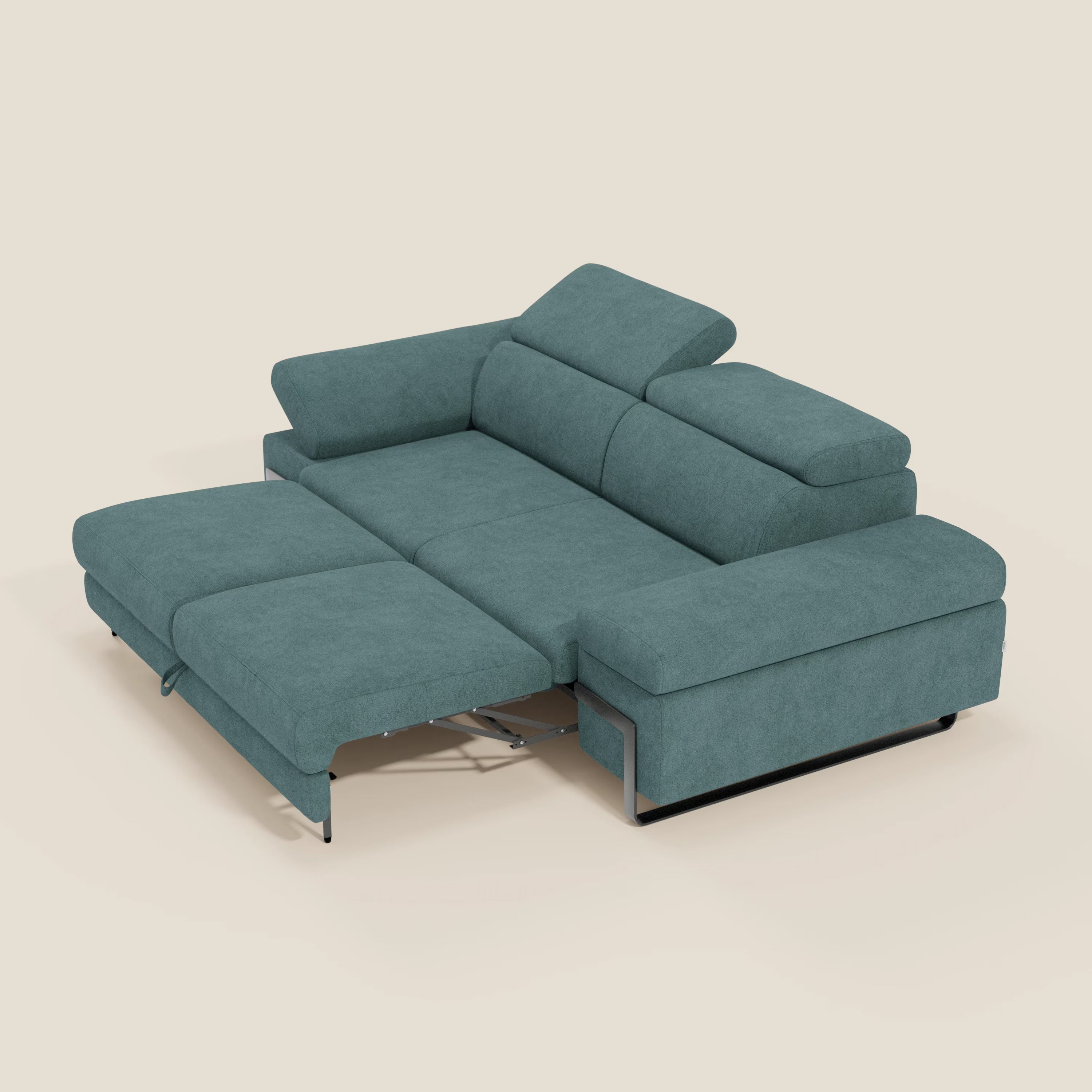 Zayana 3-Sitzer-Sofa mit ausziehbarem Element – verstellbare Armlehnen und Kopfstützen aus wasserfestem Stoff T02 petrol