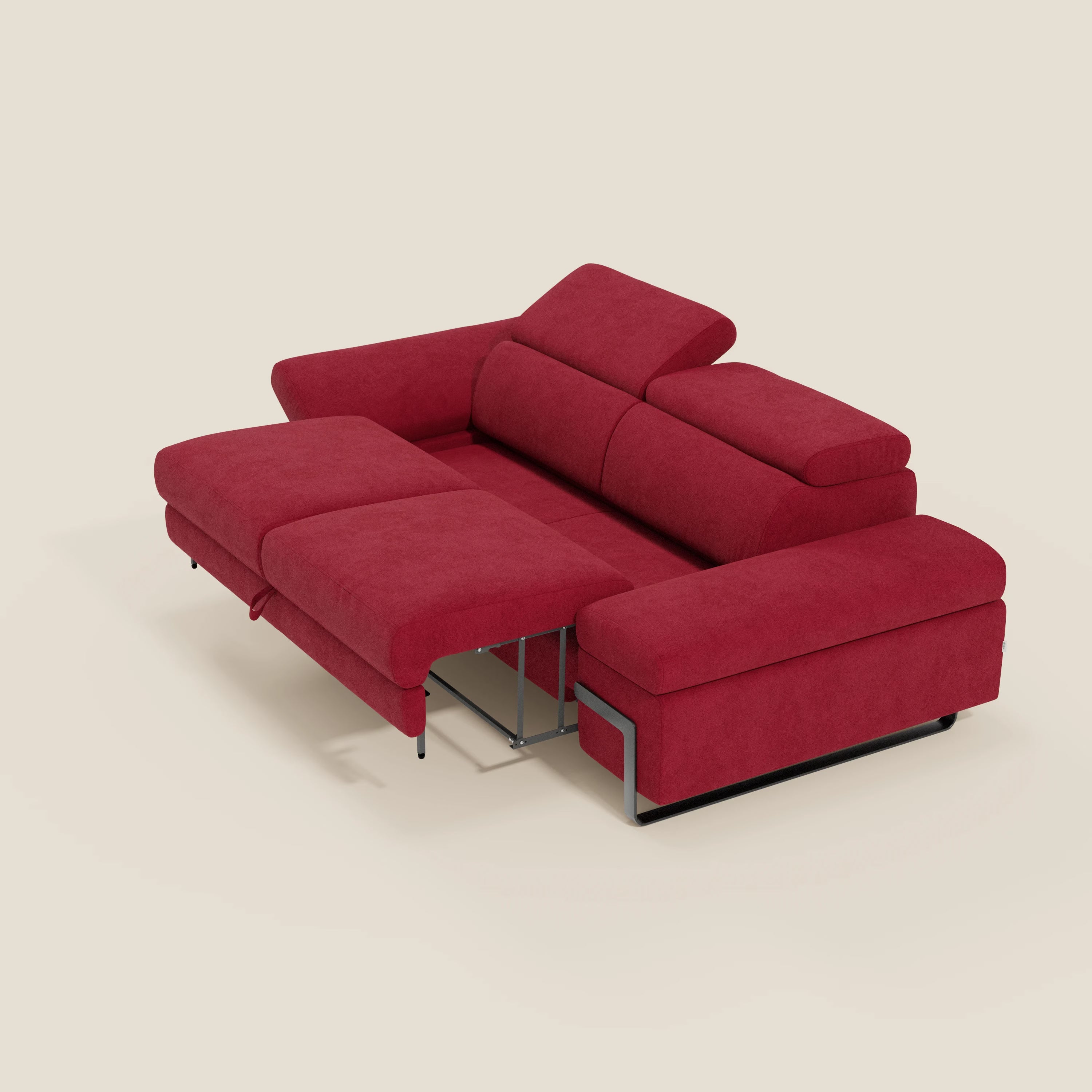 Zayana 3-Sitzer-Sofa mit ausziehbarem Element – verstellbare Armlehnen und Kopfstützen aus wasserfestem Stoff T02 rot