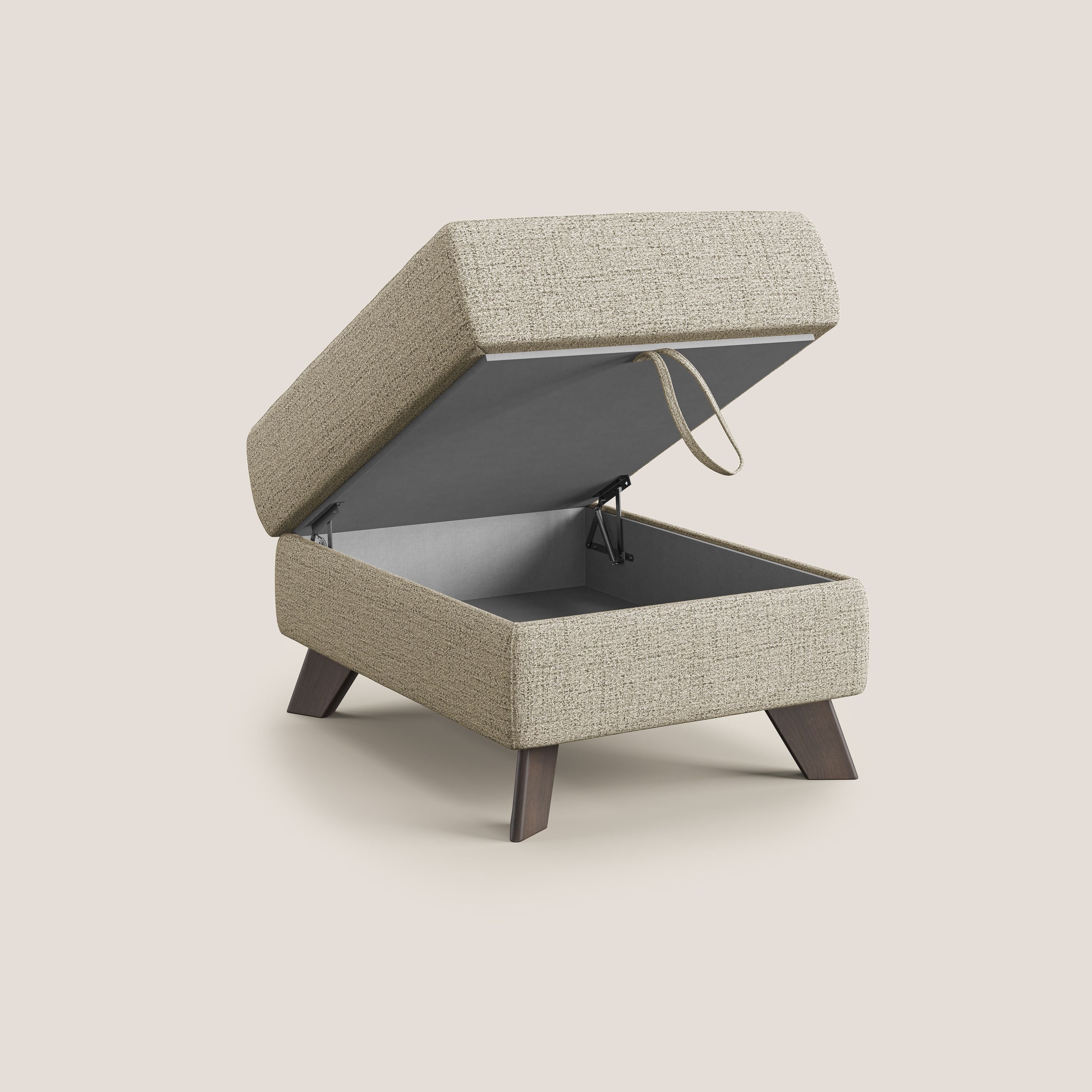 Moon Pouf contenitore e piedini alti in tessuto morbido impermeabile fiammato T03 beige - divani.store