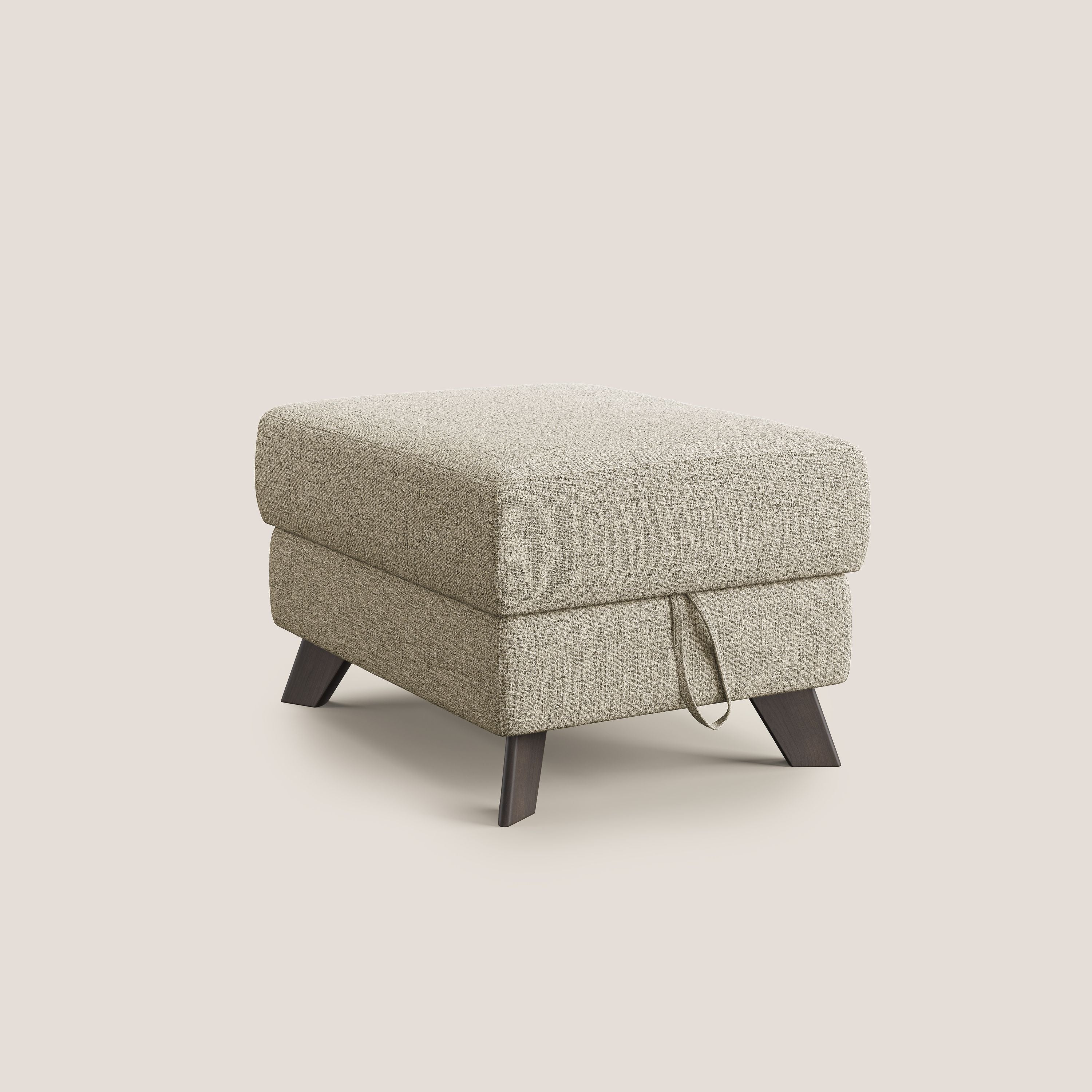 Moon Pouf contenitore e piedini alti in tessuto morbido impermeabile fiammato T03 beige - divani.store