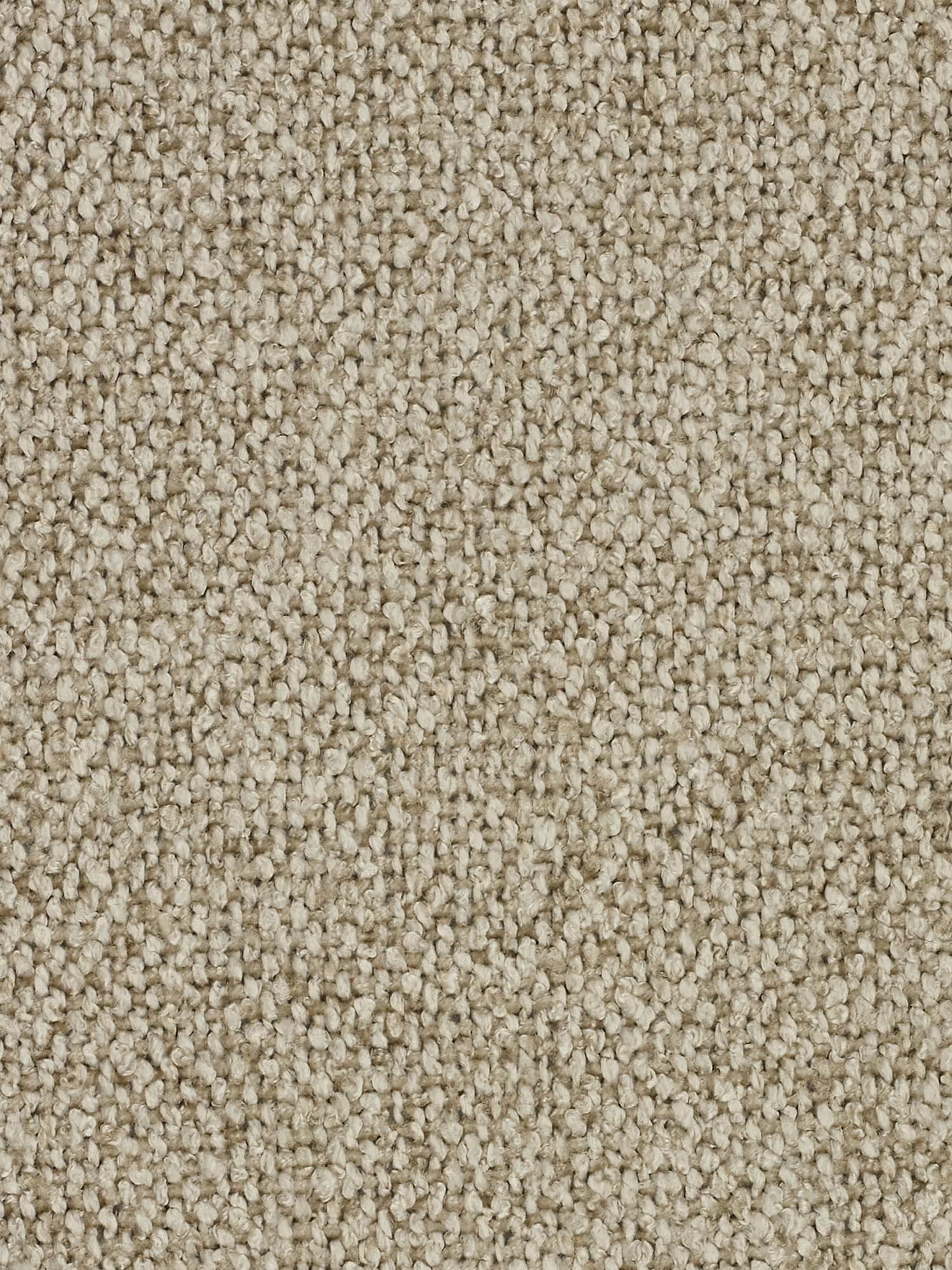 Primo piano di un tappeto a riccioli color beige, che mostra riccioli di filato fitti e dalla trama marcata. La superficie appare morbida e uniforme, con sottili variazioni di tonalità: una base accattivante su cui collocare il divano angolare Orbit con penisola reversibile e tutte le sedute allungabili in tessuto smacchiabile effetto cotone T33 di Divani.Store, una scelta elegante e pratica per zone giorno contemporanee o ambienti d'ufficio. Non sono presenti macchie o motivi visibili.