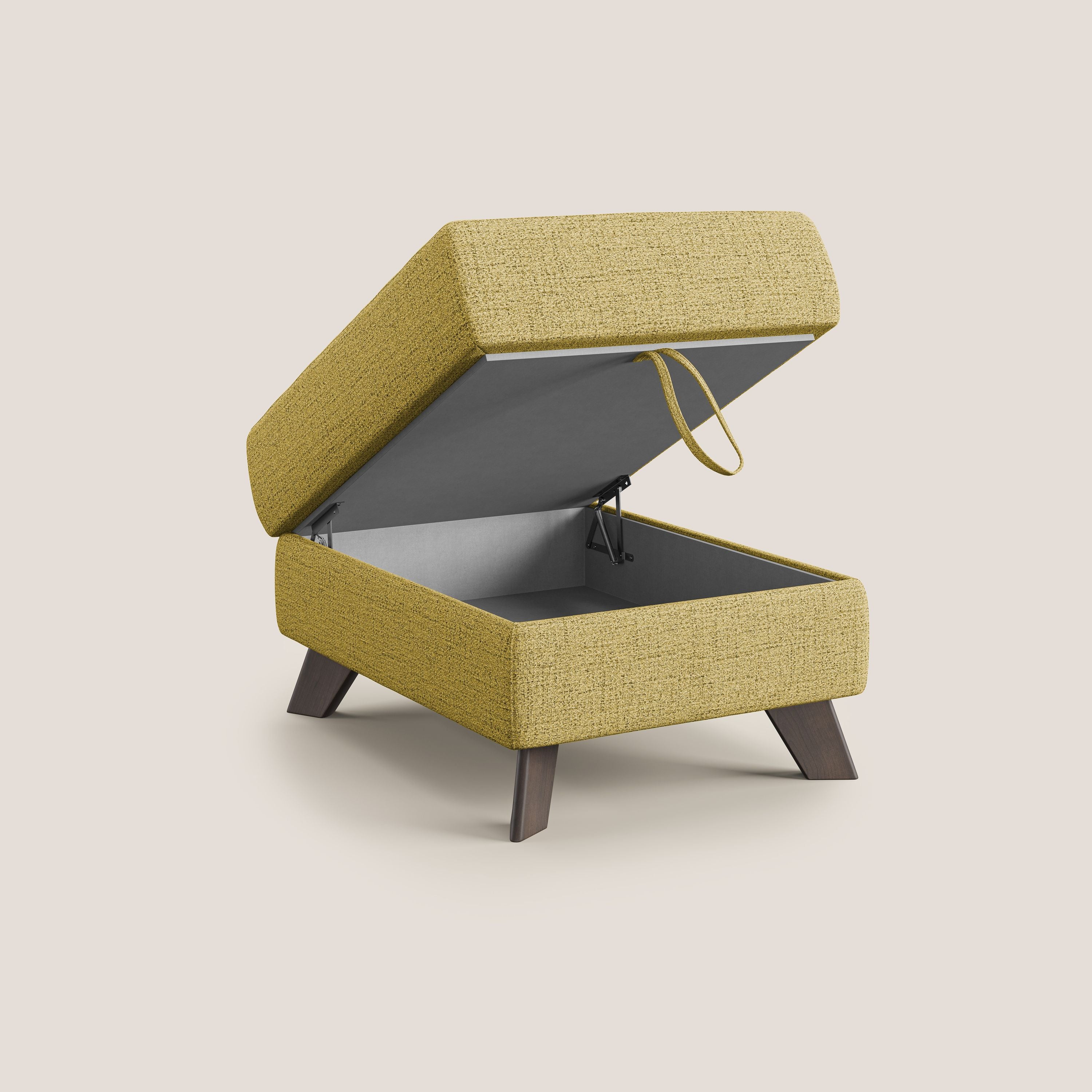 Moon Pouf contenitore e piedini alti in tessuto morbido impermeabile fiammato T03 giallo - divani.store