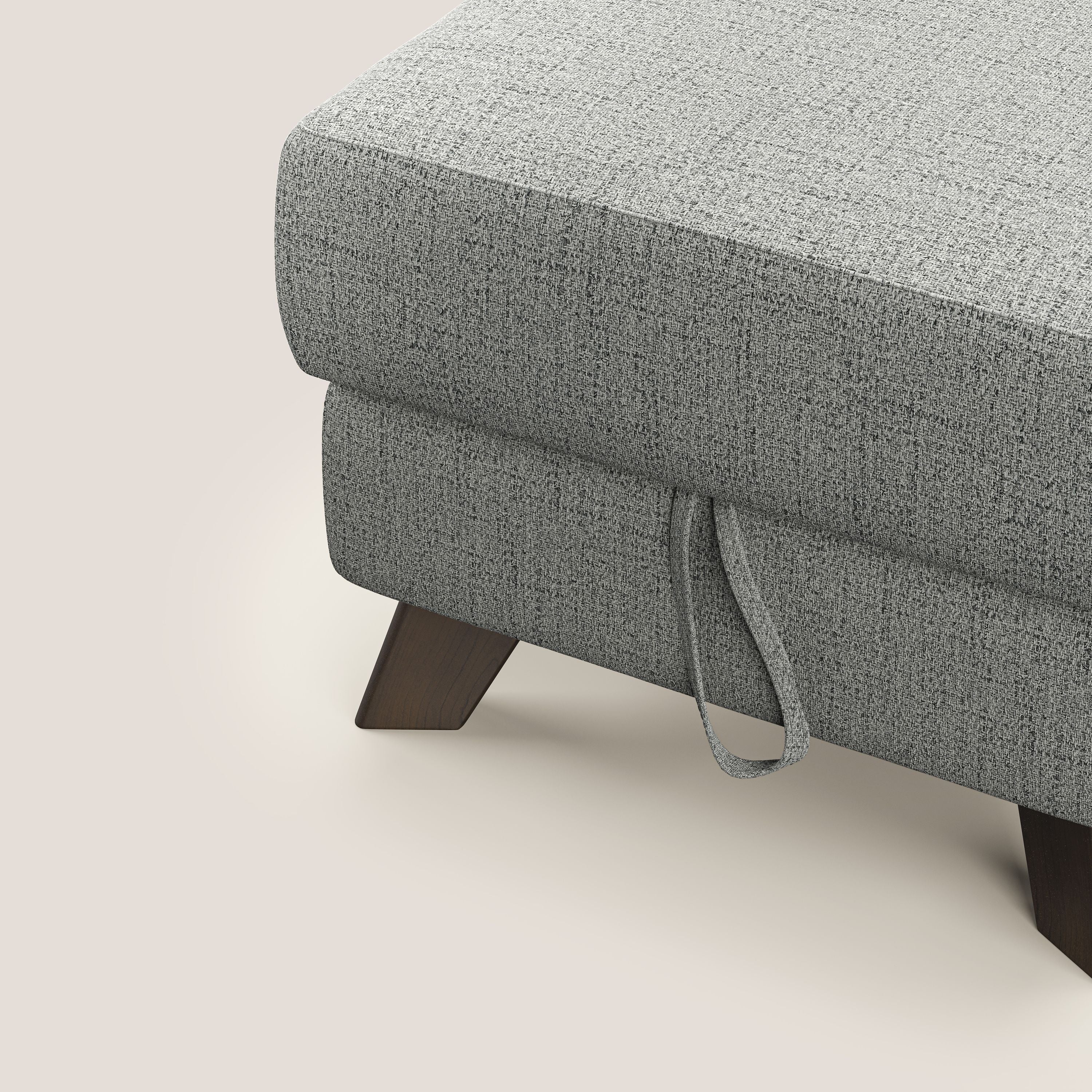 Moon Pouf contenitore e piedini alti in tessuto morbido impermeabile fiammato T03 grigio chiaro - divani.store