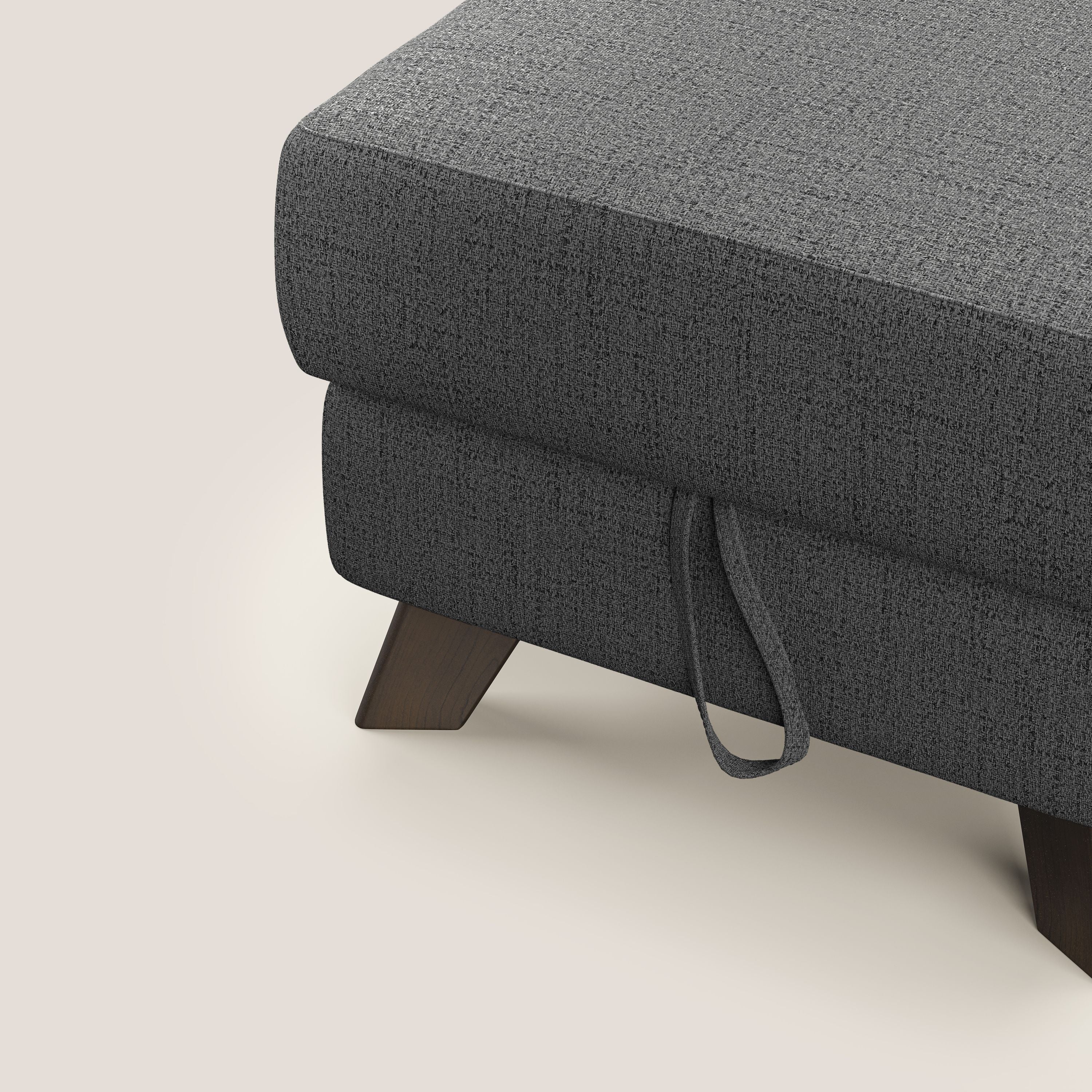 Moon Pouf contenitore e piedini alti in tessuto morbido impermeabile fiammato T03 grigio - divani.store