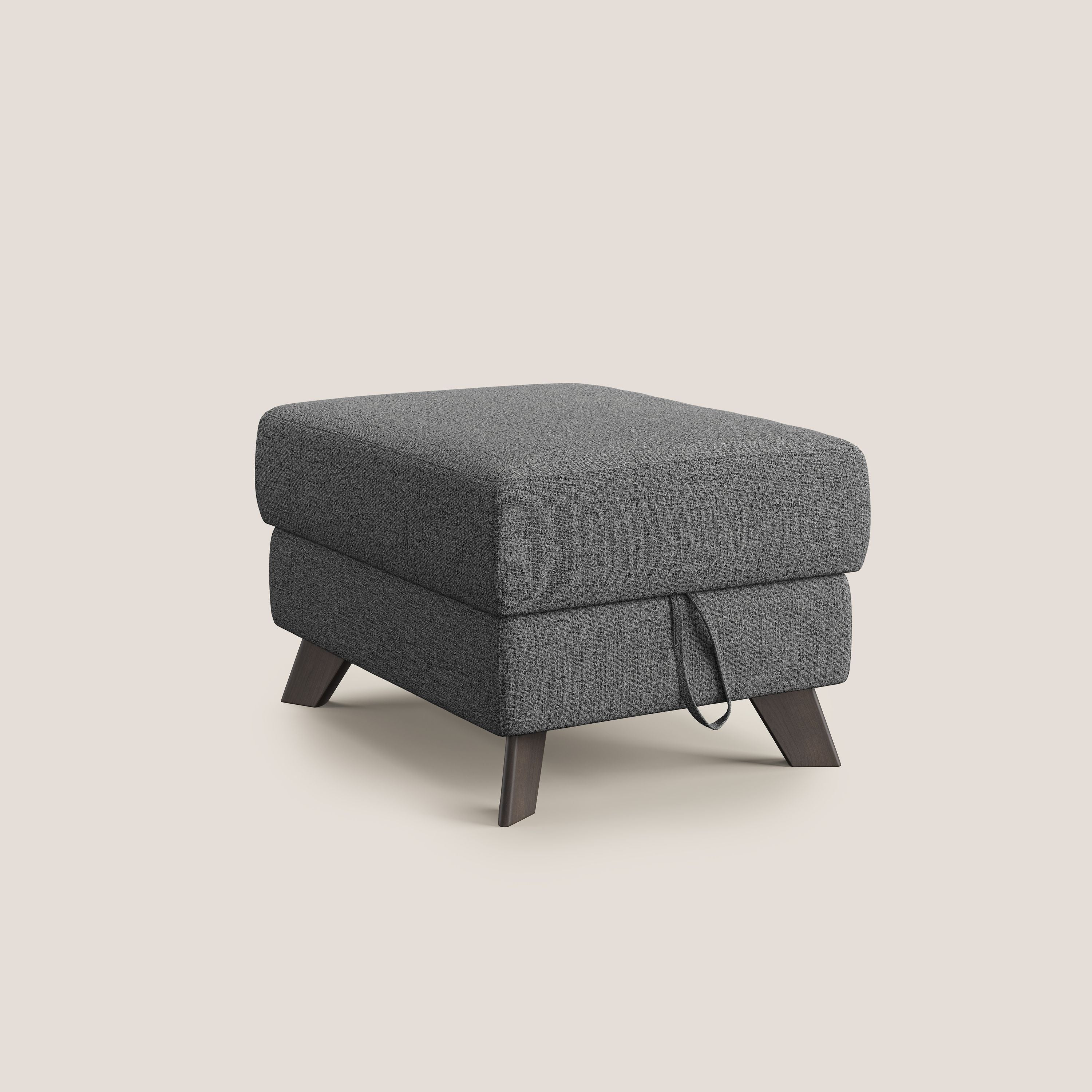 Moon Pouf contenitore e piedini alti in tessuto morbido impermeabile fiammato T03 grigio - divani.store