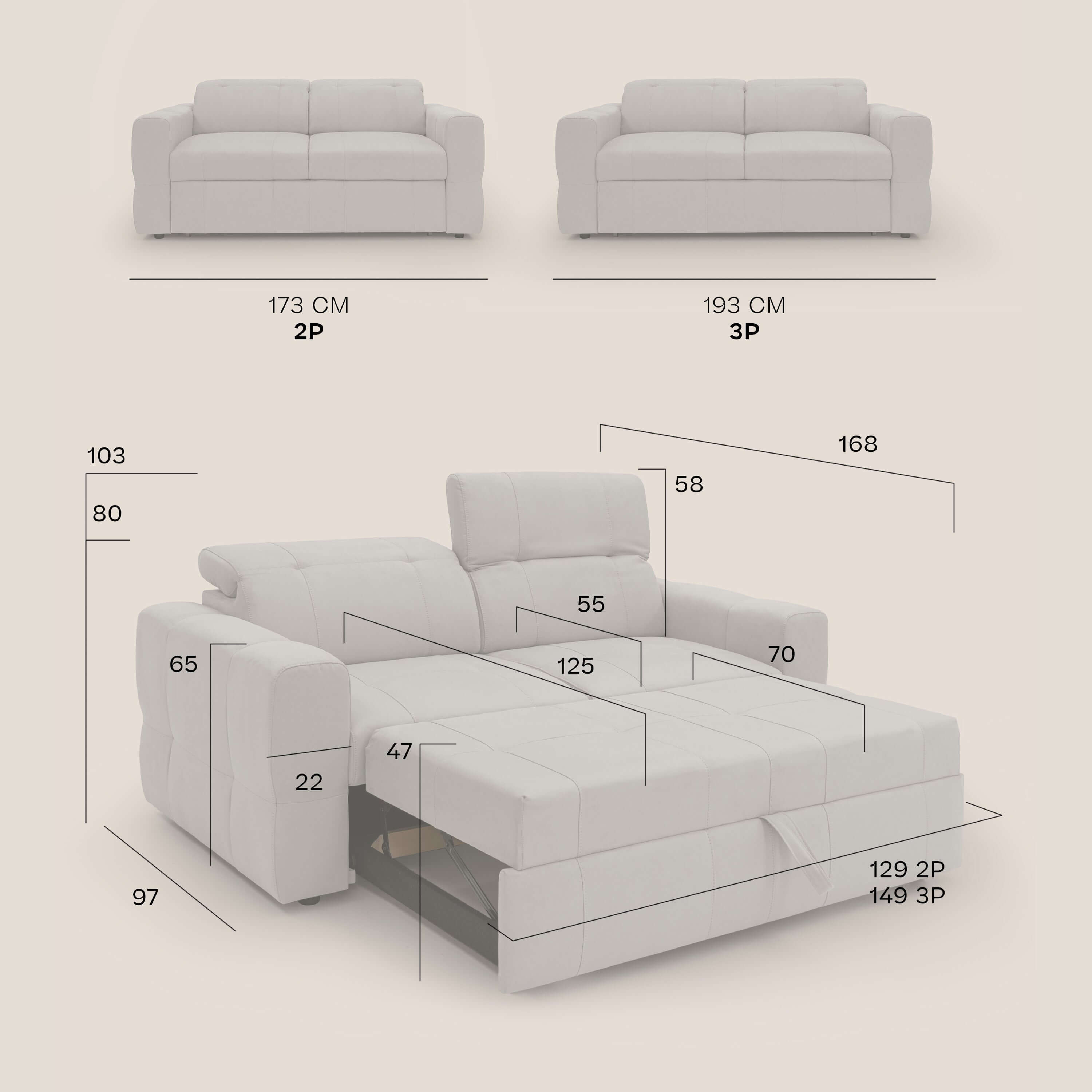 Kronos Divano con pouf estraibile poggiapiedi e poggiatesta reclinabili in morbida microfibra impermeabile T11 grigio - divani.store