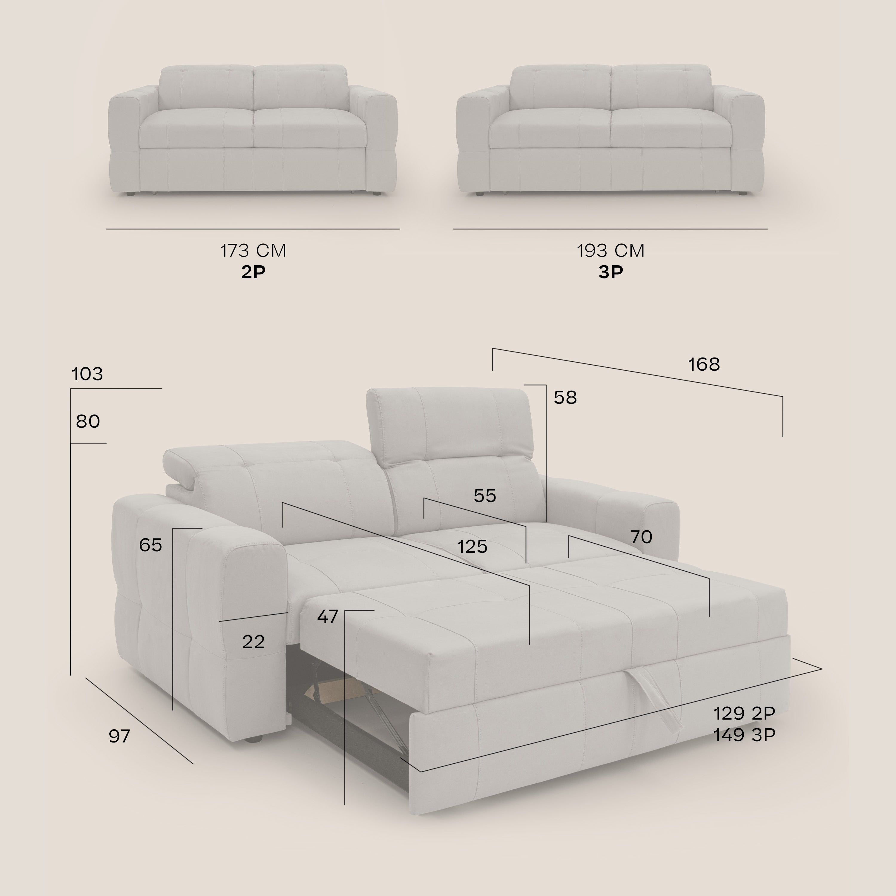 Kronos Divano con pouf estraibile poggiapiedi e poggiatesta reclinabili in morbida microfibra impermeabile T11 grigio chiaro - divani.store