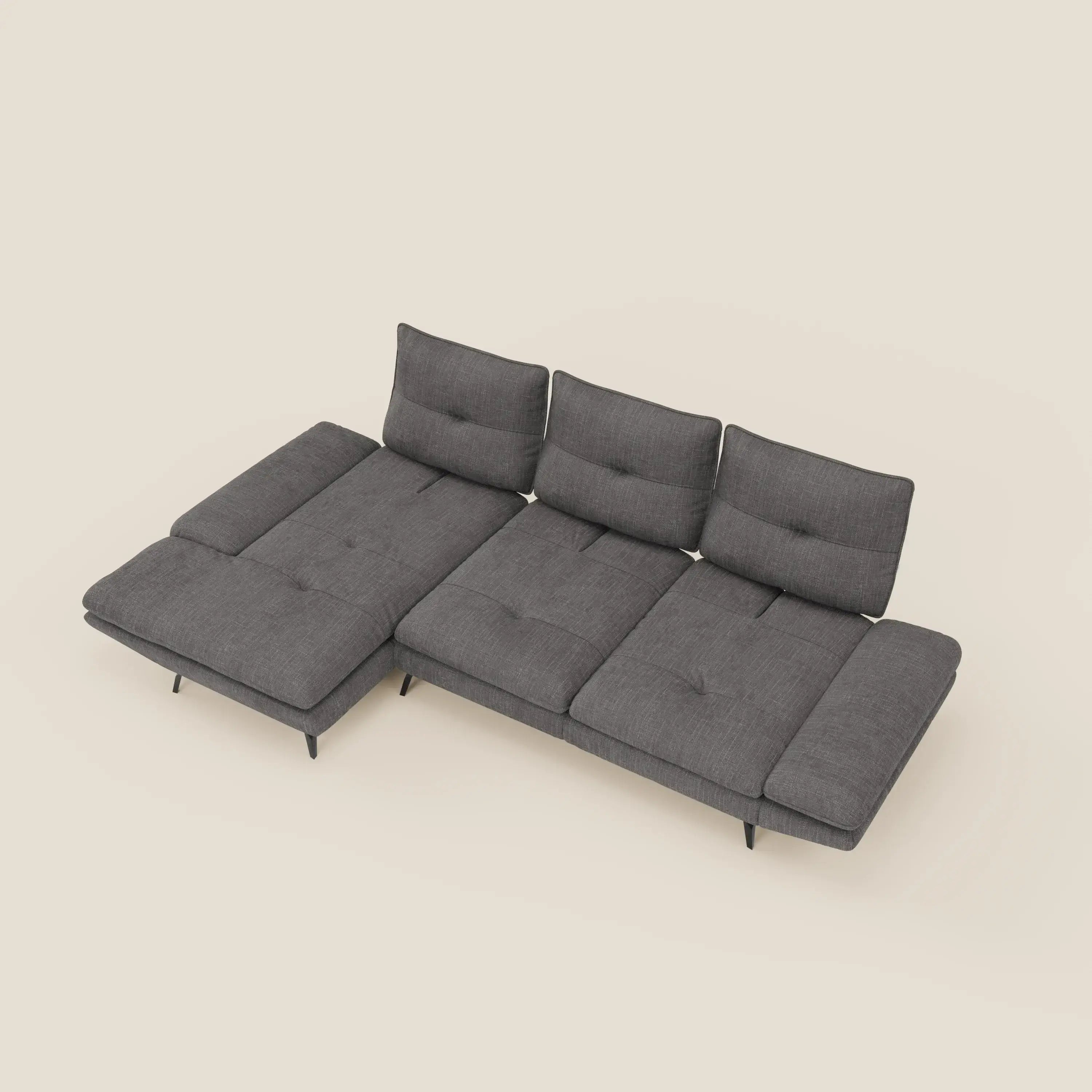 Ardex Sofa mit Halbinsel – verschiebbare Rückenlehnen und verstellbare Armlehnen aus elegantem, wasserfestem Stoff T06 anthrazit