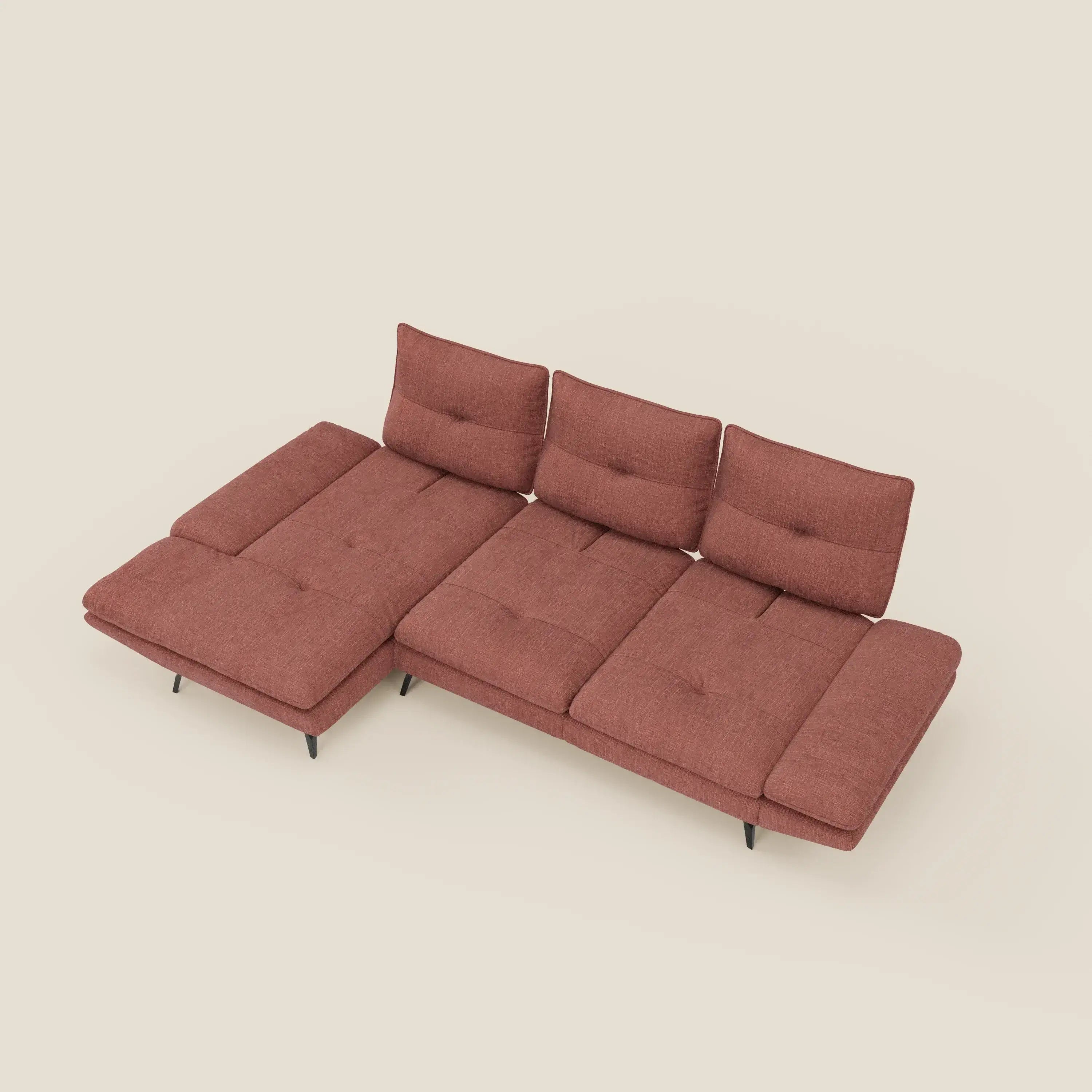 Ardex Sofa mit Halbinsel – verschiebbare Rückenlehnen und verstellbare Armlehnen aus elegantem, wasserfestem Stoff T06 koralle