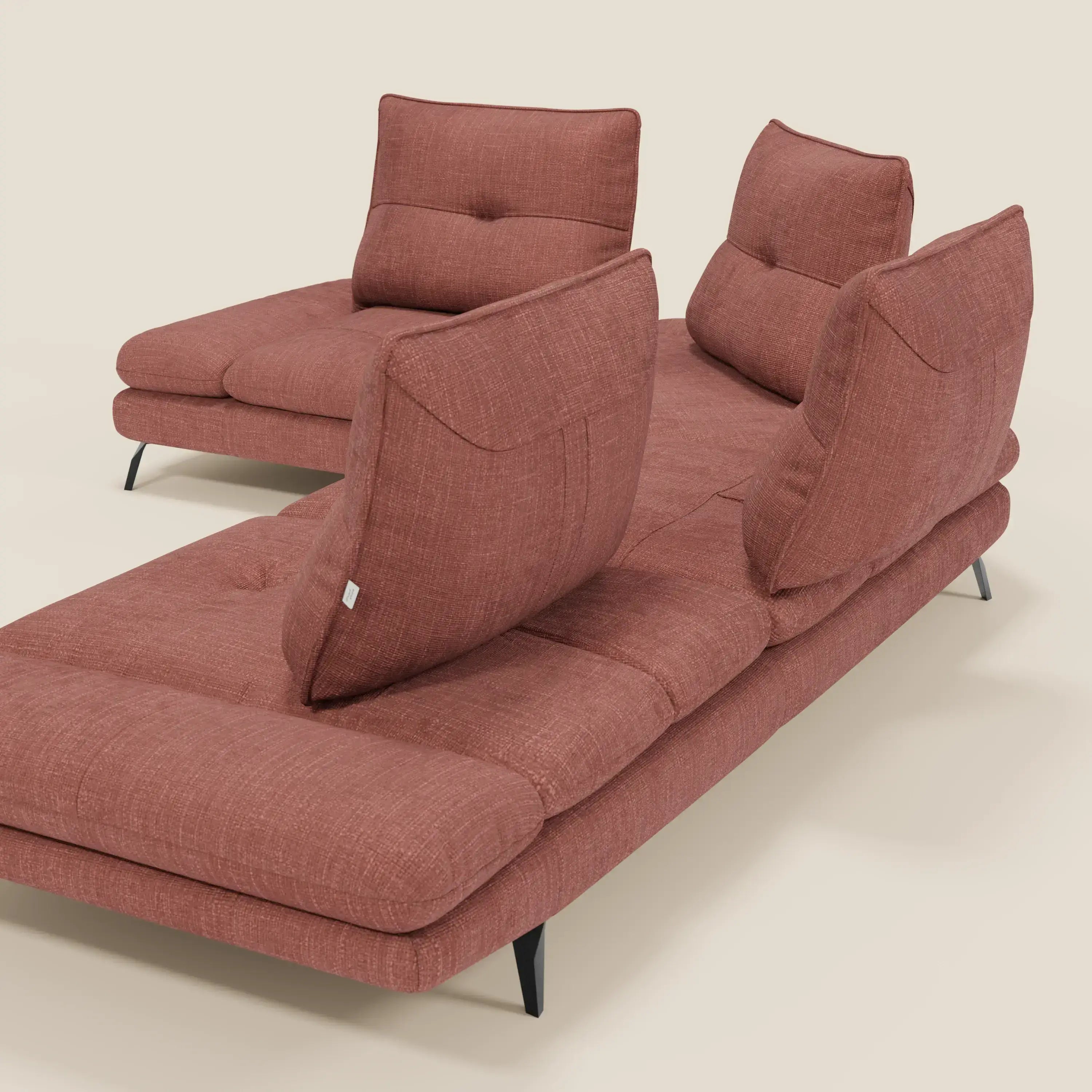 Ardex Ecksofa – verschiebbare Rückenlehnen und verstellbare Armlehnen aus elegantem, wasserfestem Stoff T06 koralle