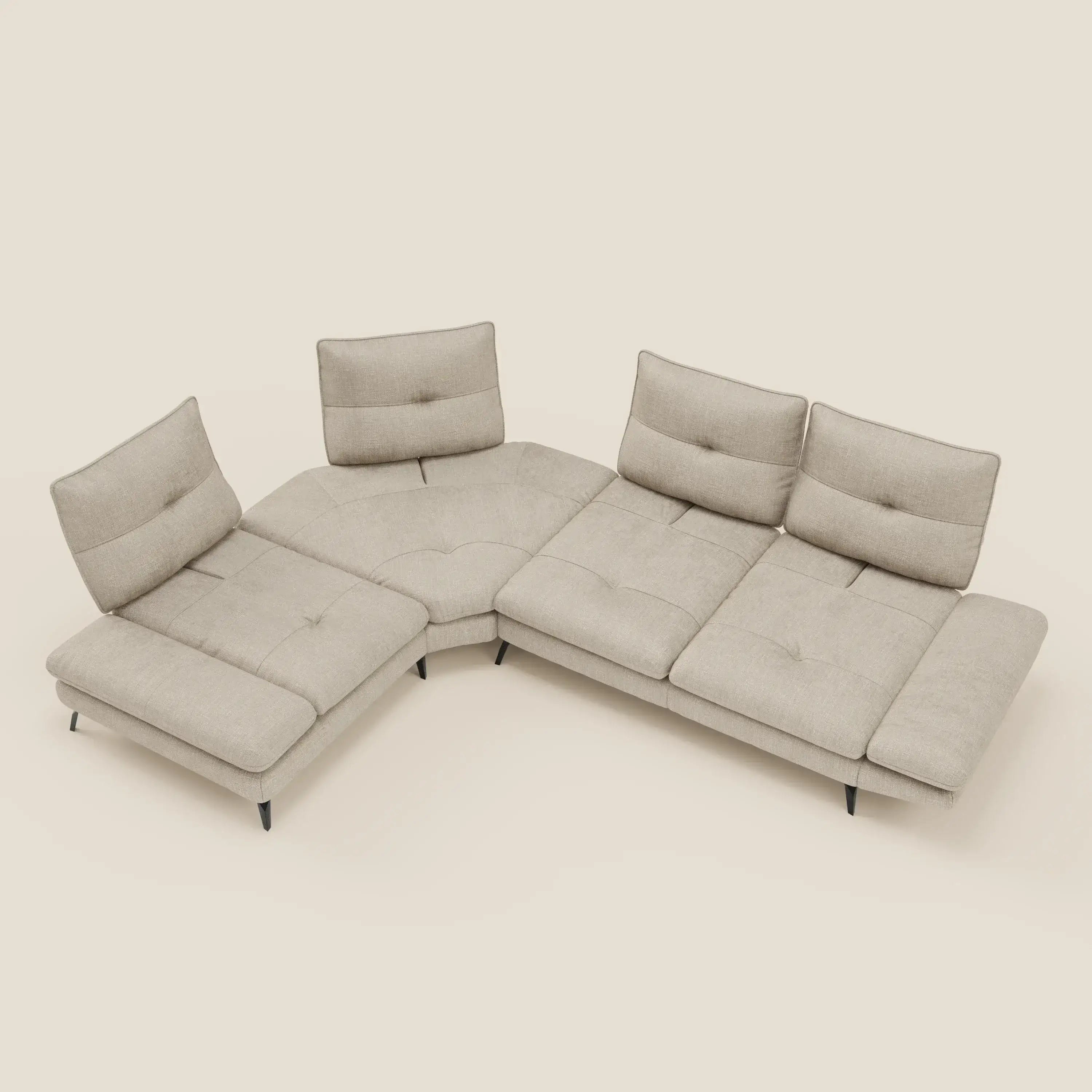 Ardex Ecksofa – verschiebbare Rückenlehnen und verstellbare Armlehnen aus elegantem, wasserfestem Stoff T06 creme