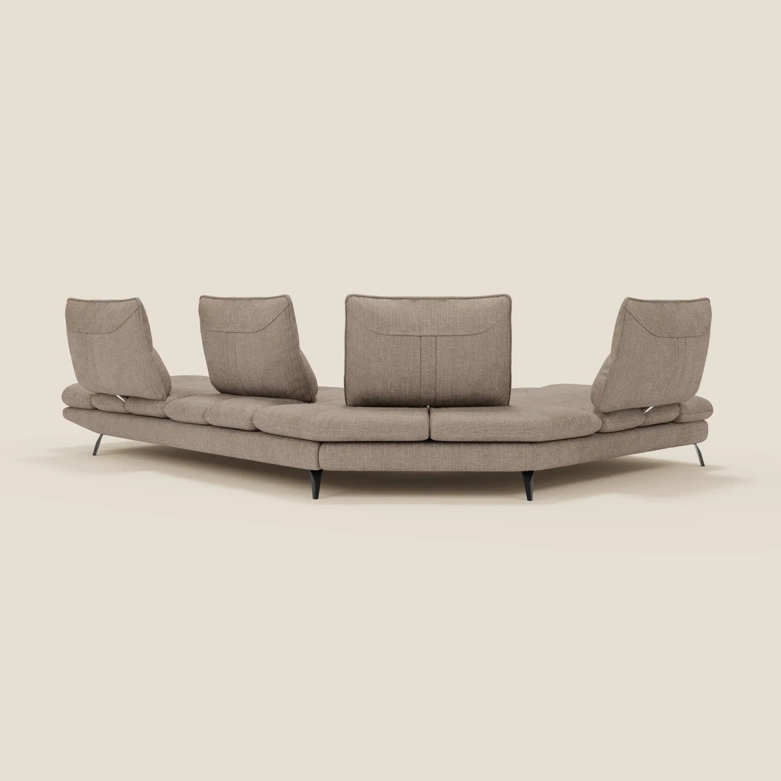 Ardex Divano Angolare - schienali traslanti e bracciolo regolabile in elegante tessuto impermeabile T06 tortora - divani.store