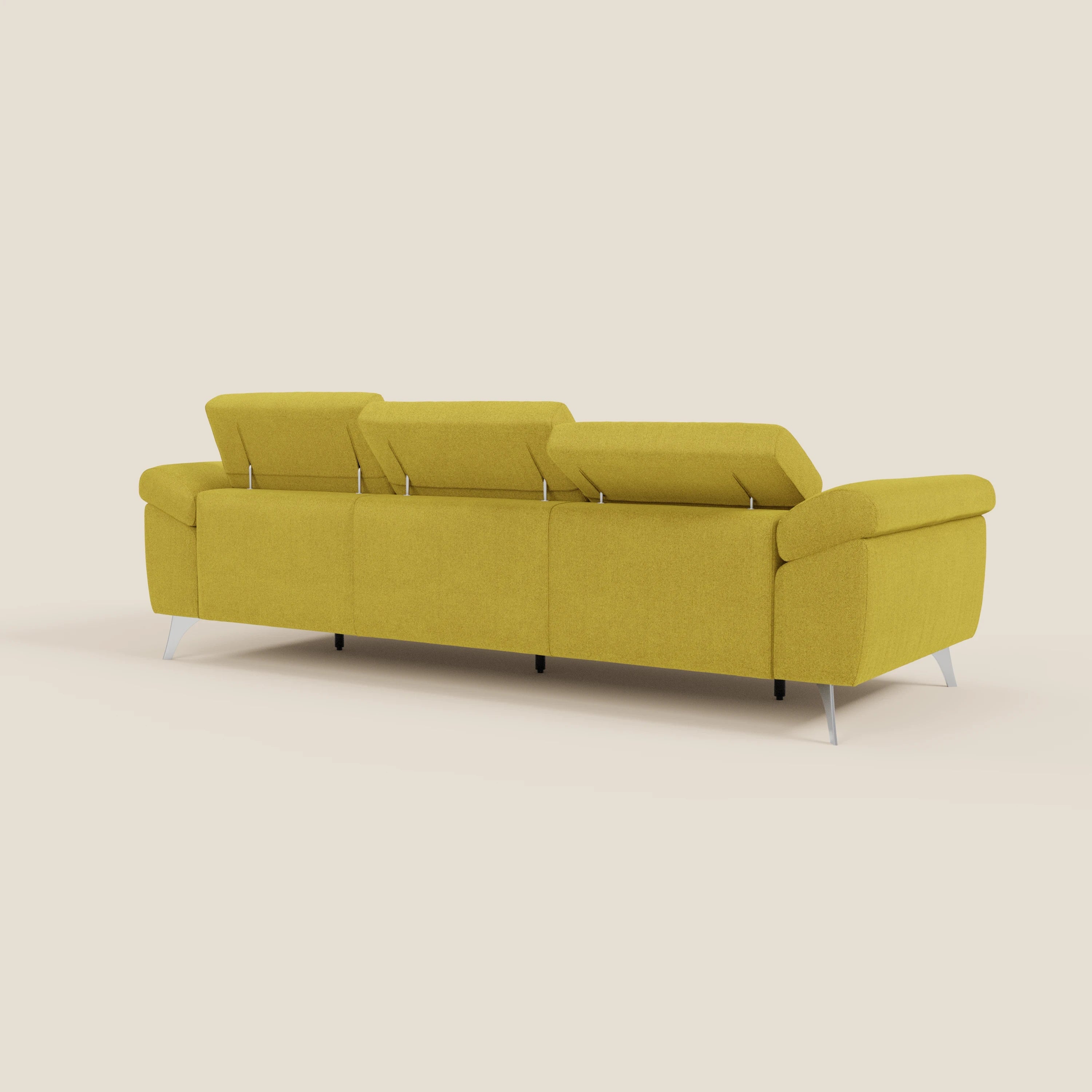 Donatello Sofa mit 3 ausziehbaren Sitzen, Armlehnen mit Staufach und verstellbaren Kopfstützen aus abwaschbarem Stoff T23 sonnengelb