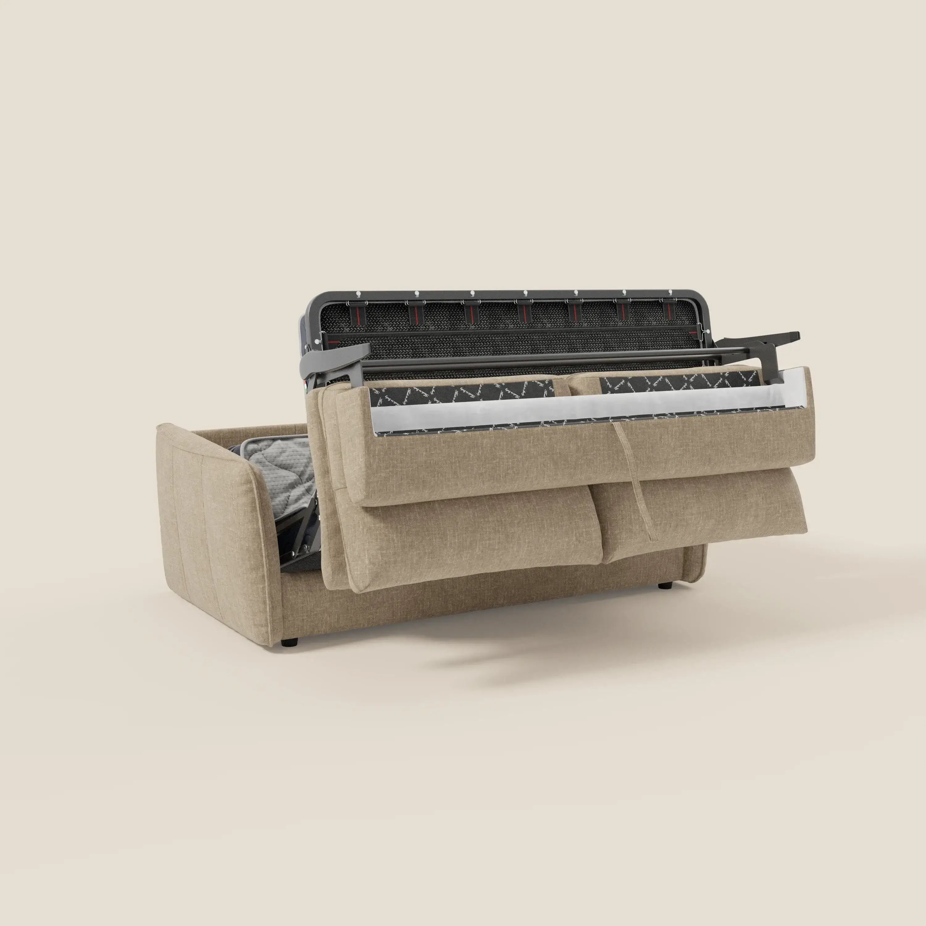 Elios Schlafsofa mit weichen Rückenkissen aus abwaschbarem Stoff T24 beige