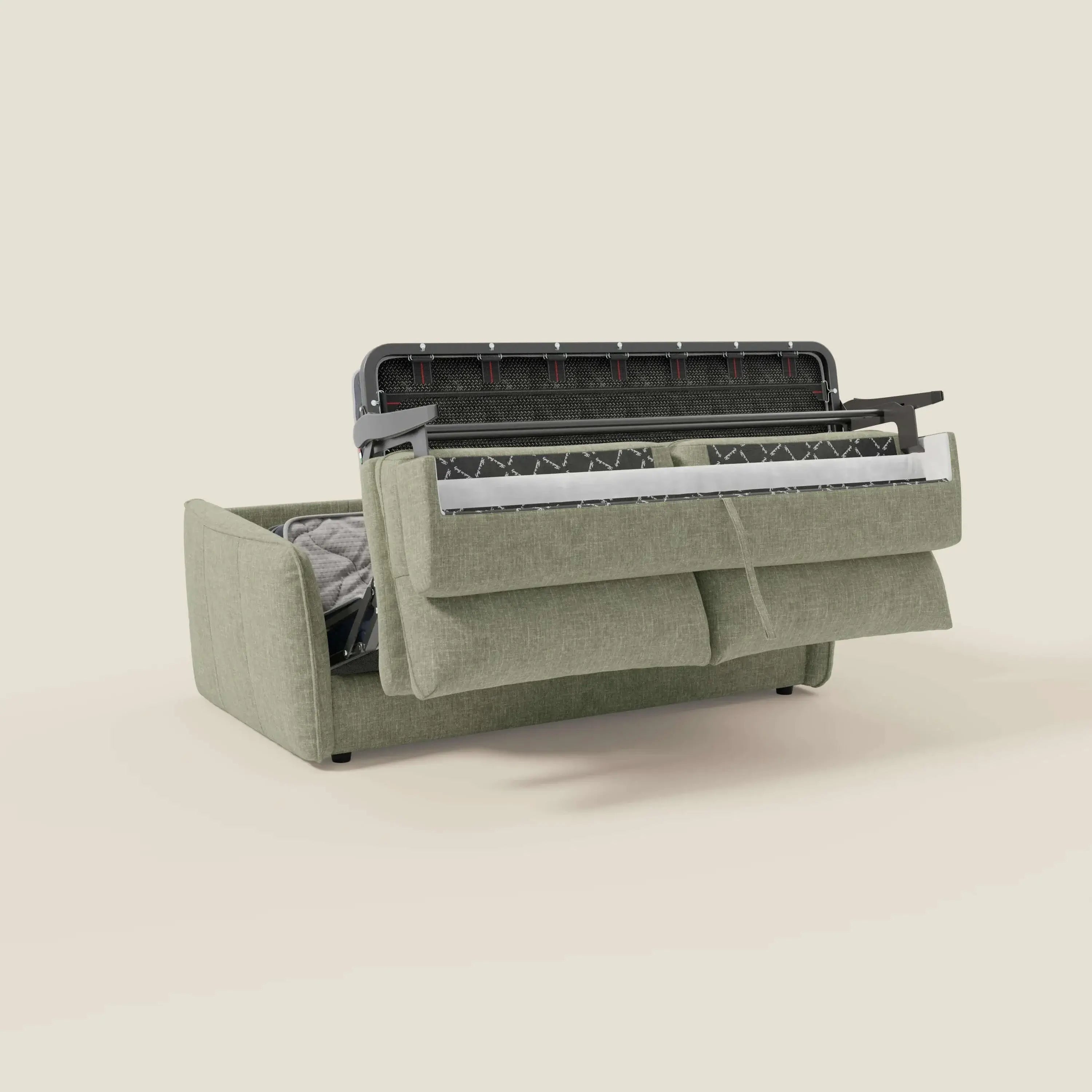 Elios Schlafsofa mit weichen Rückenkissen aus abwaschbarem Stoff T24 salbeigrün