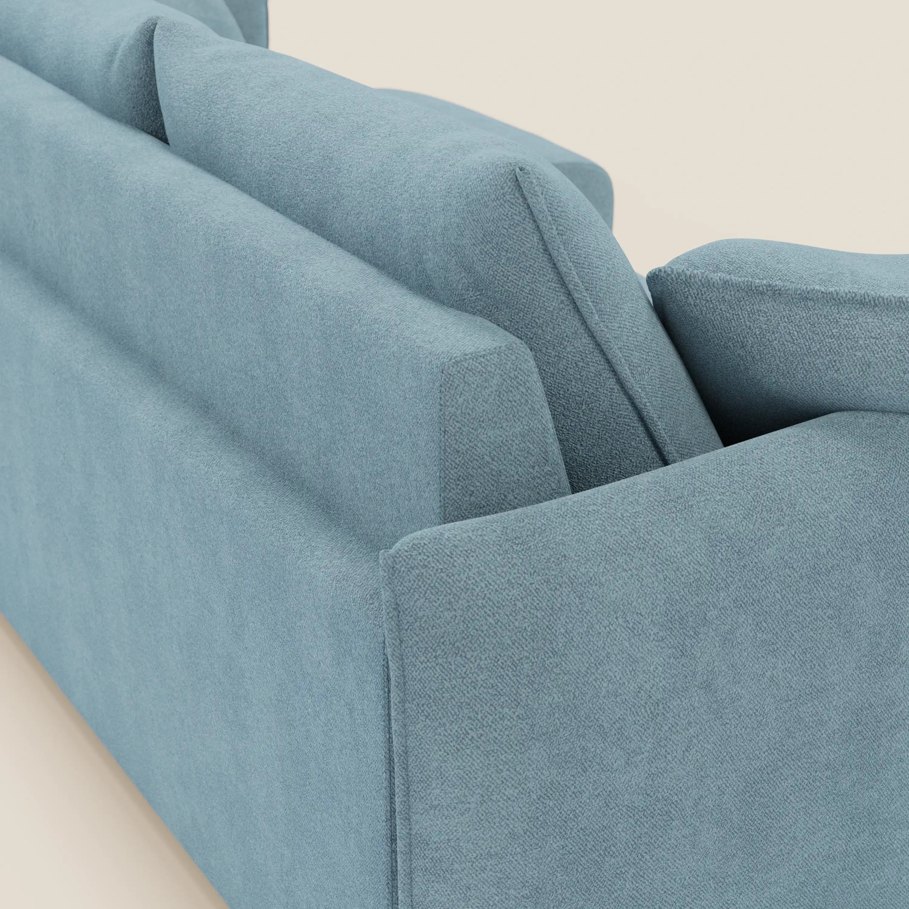 Flexar wendbares Ecksofa mit ausziehbaren Sitzen aus weichem wasserfestem bouclé T07 Baby Blau
