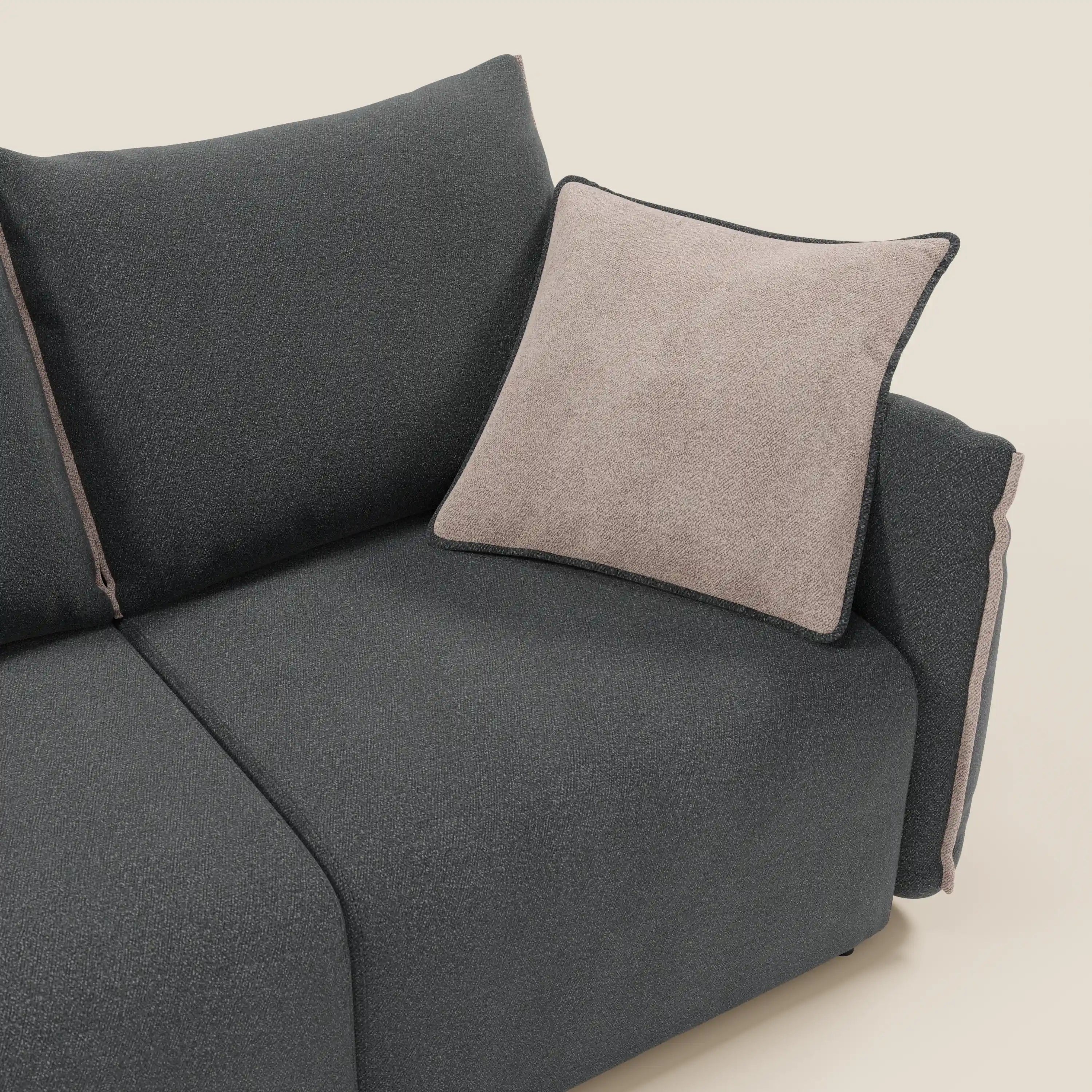 Flexar Sofa mit 3 ausziehbaren Sitzen und Rückenlehne aus Gänsedaunen aus weichem, wasserfestem Bouclé T07 anthrazit - rosa