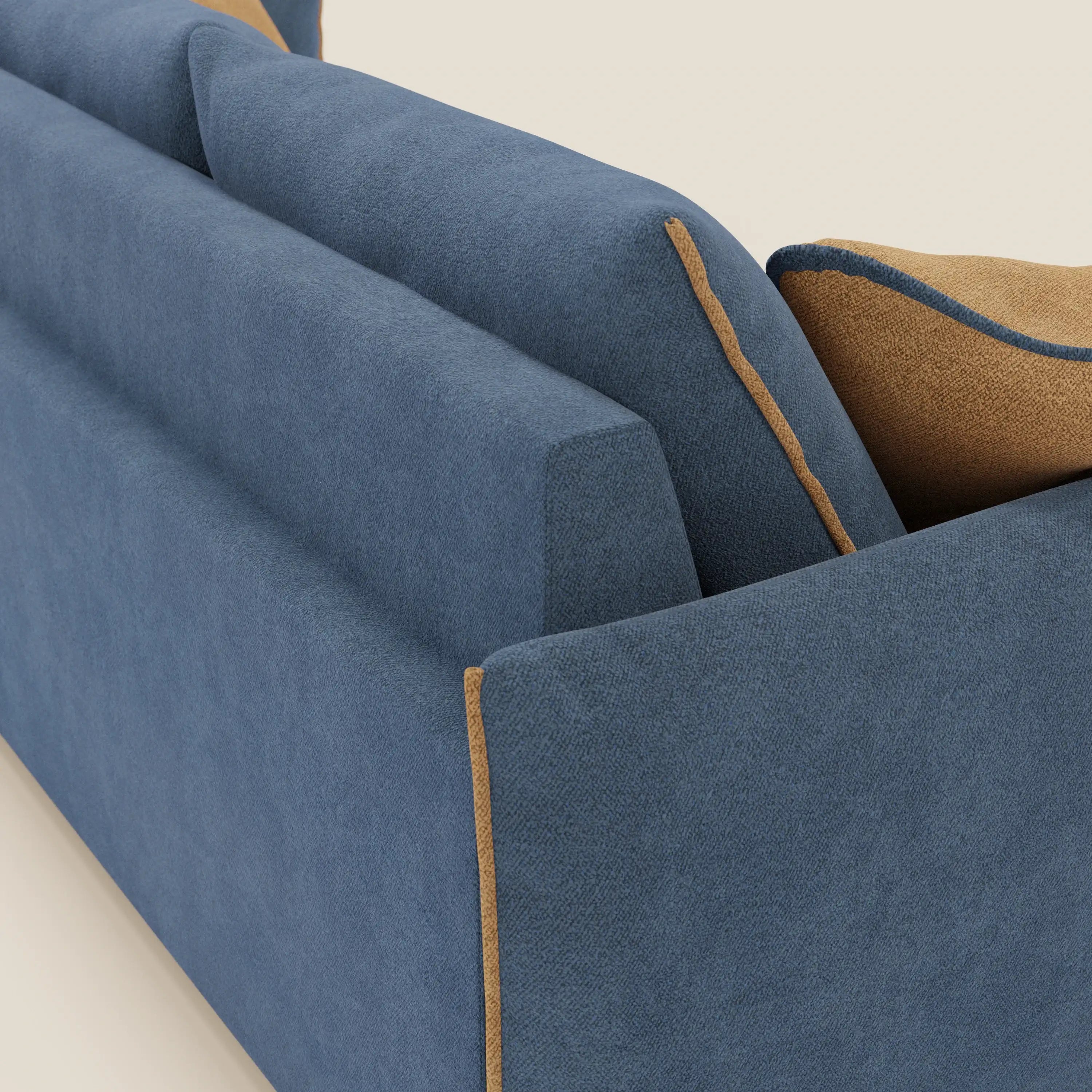 Flexar Sofa mit 3 ausziehbaren Sitzen und Rückenlehne aus Gänsedaunen aus weichem, wasserfestem Bouclé T07 blau - orange