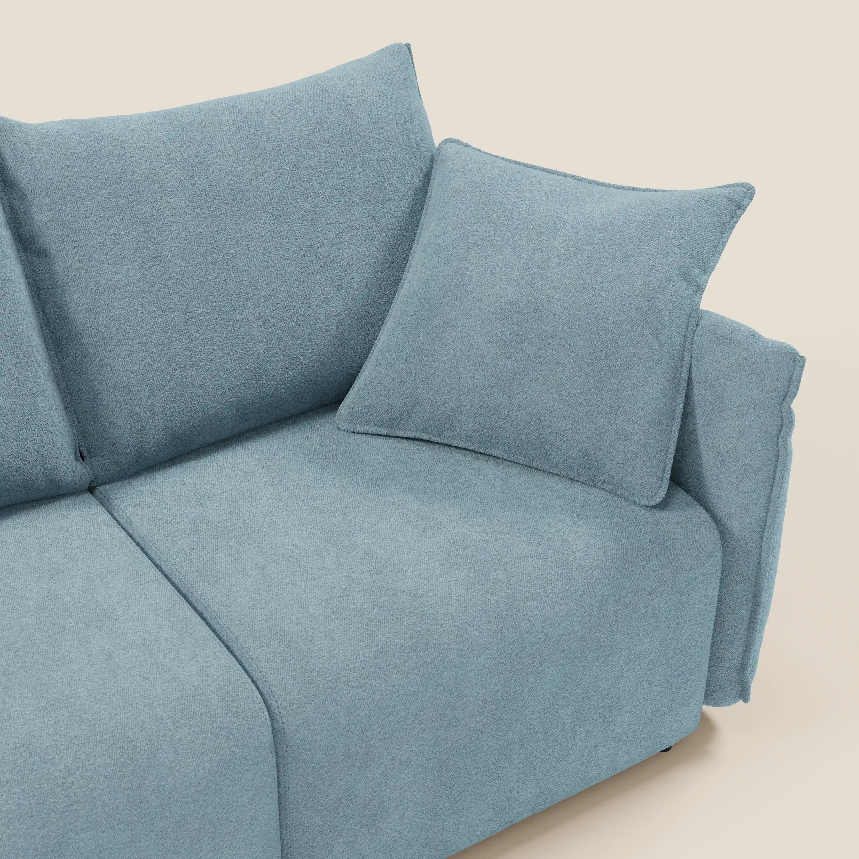 Flexar Sofa mit 3 ausziehbaren Sitzen und Rückenlehne aus Gänsedaunen aus weichem, wasserfestem Bouclé T07 baby blau