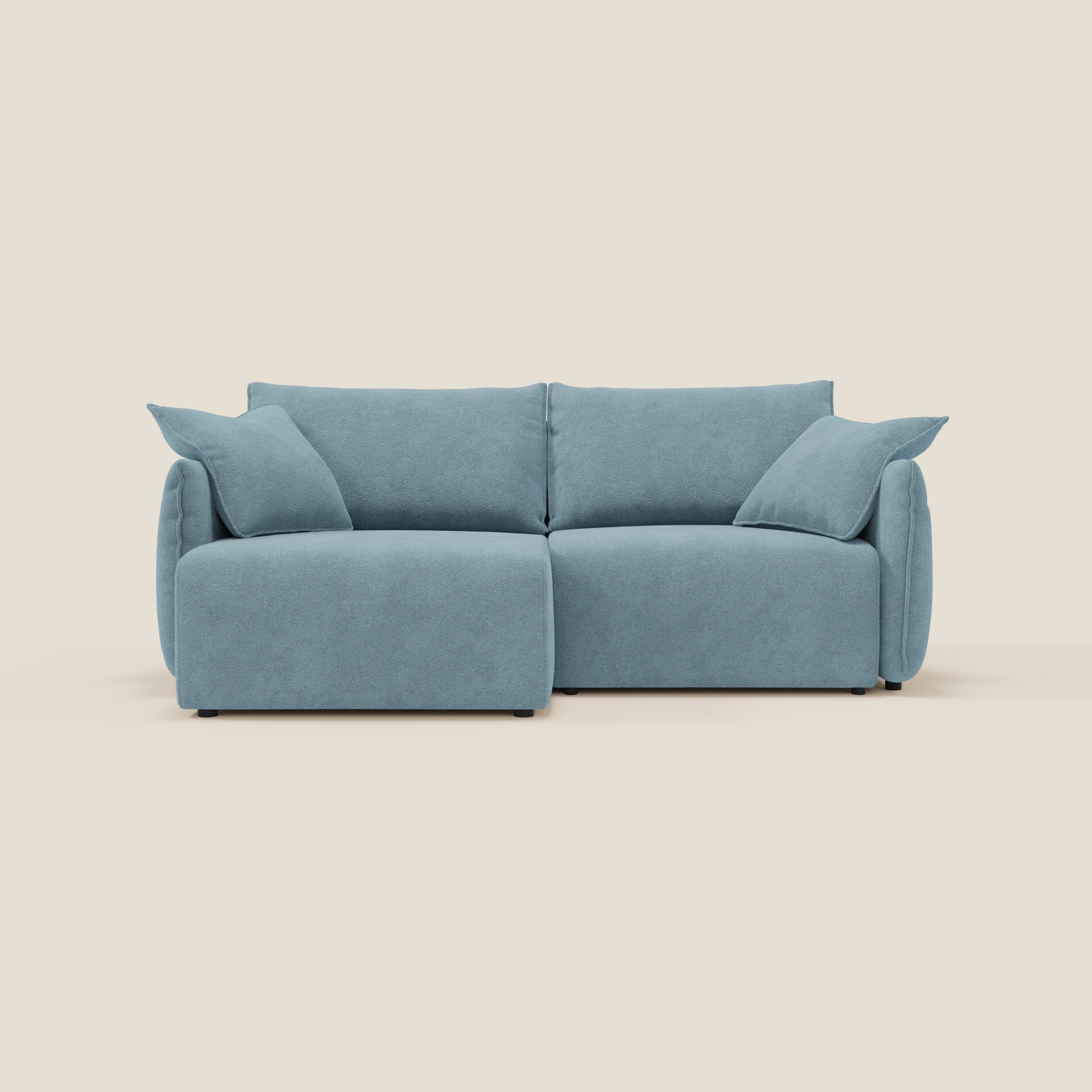 Flexar Sofa mit ausziehbaren Sitzen und Rückenlehne aus Gänsedaunen aus weichem, wasserfestem Bouclé T07 baby blau