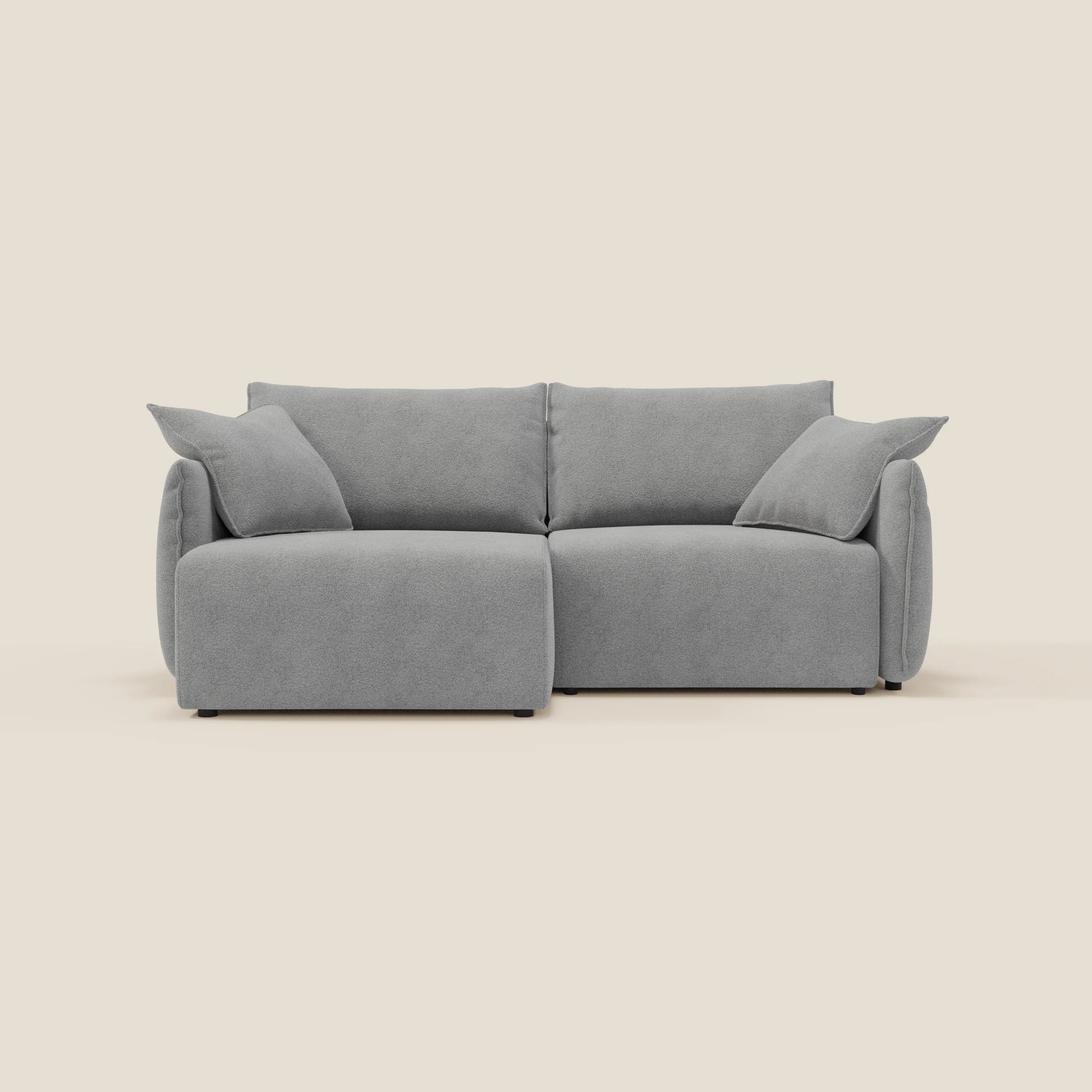 Flexar Sofa mit ausziehbaren Sitzen und Rückenlehne aus Gänsedaunen aus weichem, wasserfestem Bouclé T07 grau