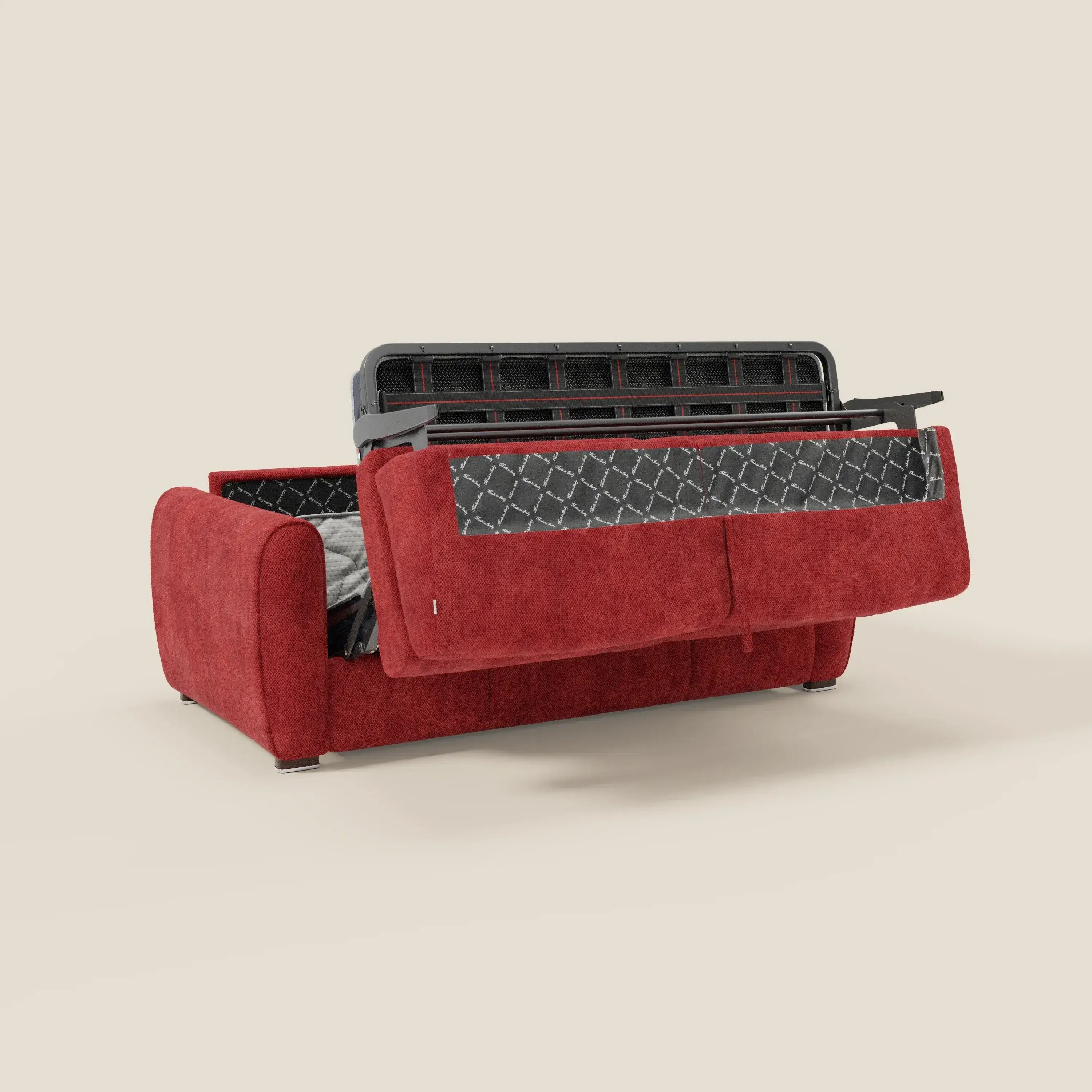 Kaleo Modernes Schlafsofa mit Matratze H17 cm – aus edlem, wasserabweisendem Stoff T26 rot