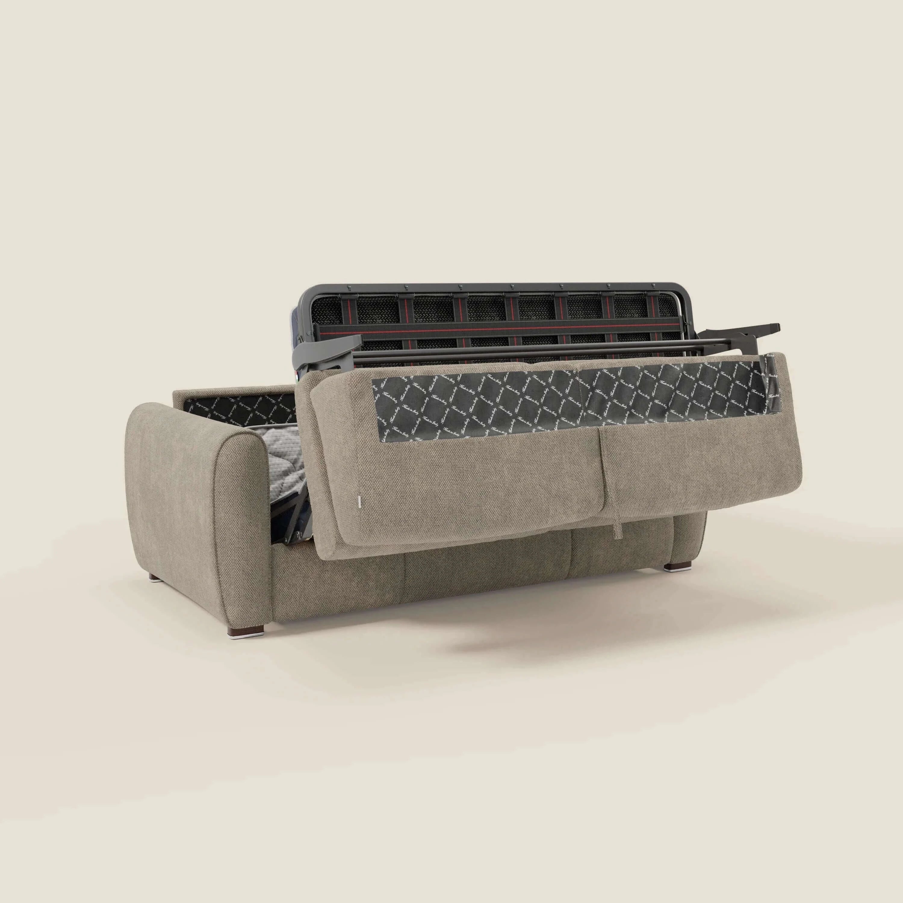 Kaleo Modernes Schlafsofa mit Matratze H17 cm – aus edlem, wasserabweisendem Stoff T26 graubeige