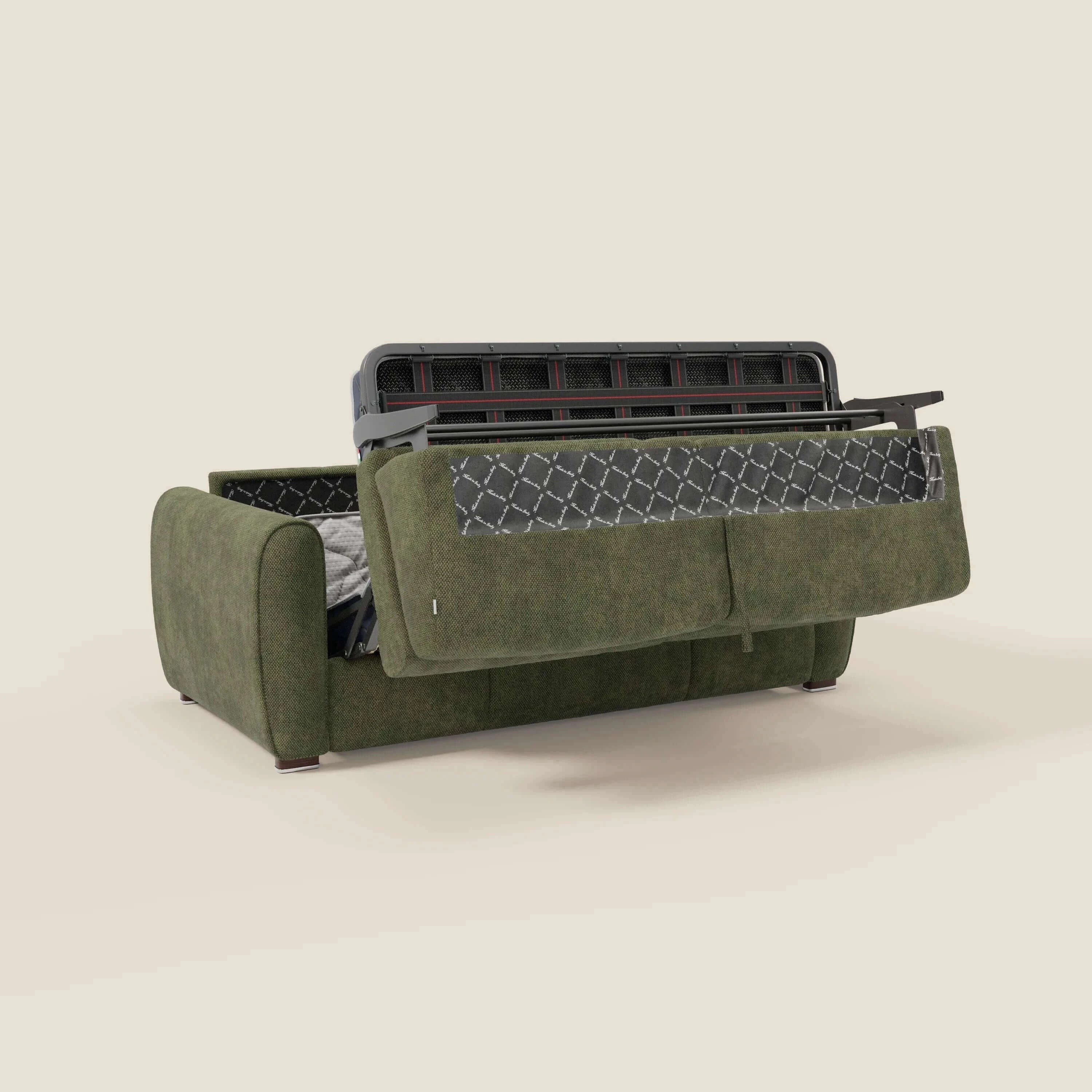 Kaleo Modernes Schlafsofa mit Matratze H17 cm – aus edlem, wasserabweisendem Stoff T26 moosgrün