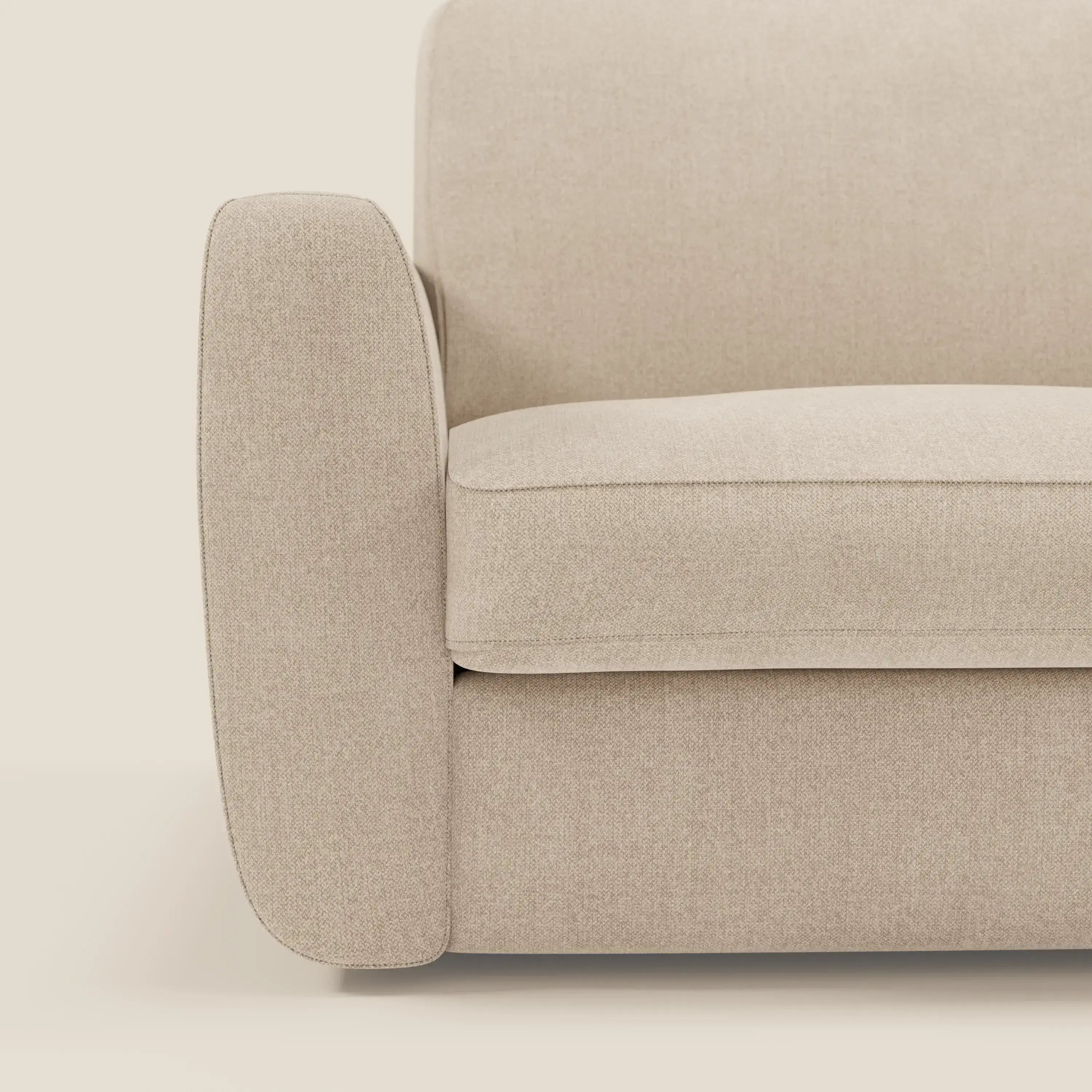 Leonida Abziehbares Schlafsofa mit Matratze H18 cm und Kissenfach aus abwaschbarem Stoff T23 beige