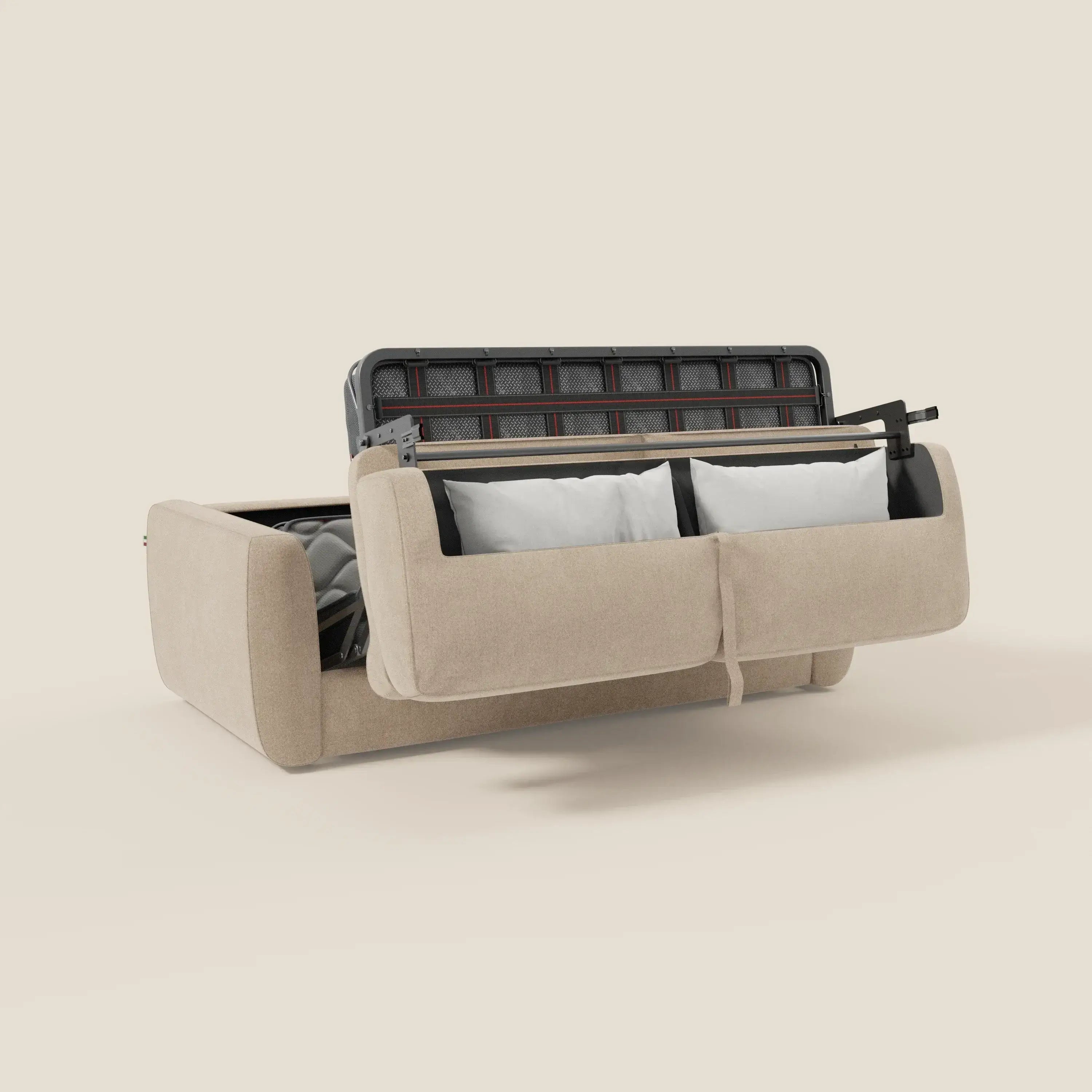 Leonida Abziehbares Schlafsofa mit Matratze H18 cm und Kissenfach aus abwaschbarem Stoff T23 beige