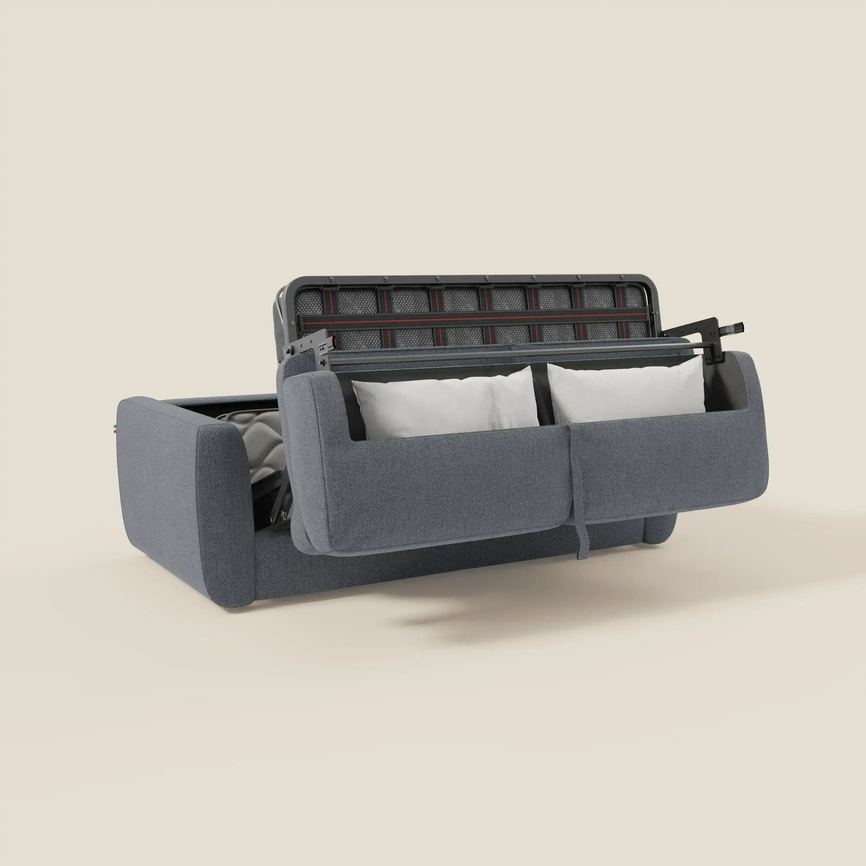 Leonida Abziehbares Schlafsofa mit Matratze H18 cm und Kissenfach aus abwaschbarem Stoff T23 graphitblau