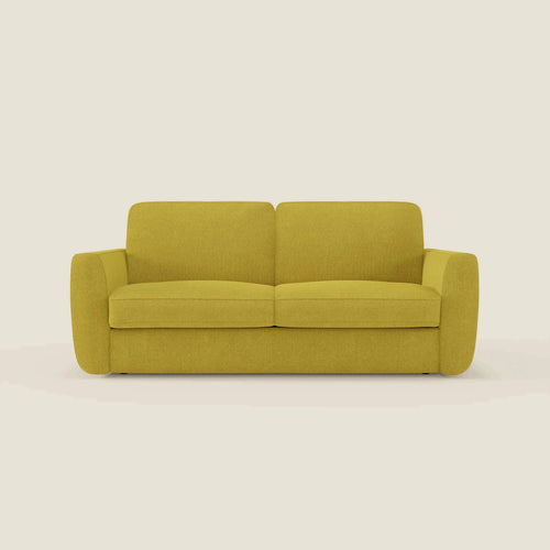 Leonida divano letto sfoderabile e materasso H18 cm - vano portaguanciali in tessuto Smacchiabile T23 giallo sole - divani.store