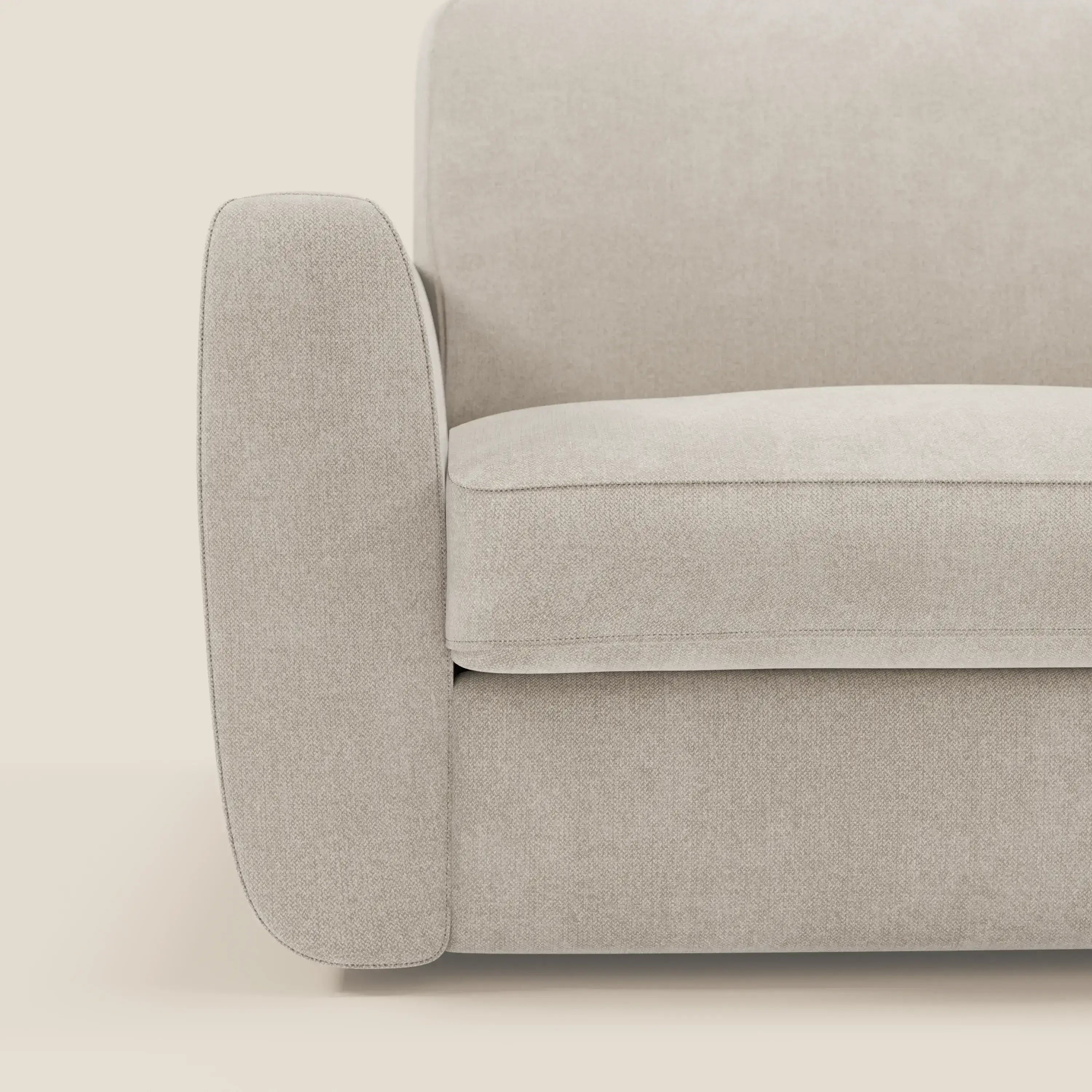 Leonida Abziehbares Schlafsofa mit Matratze H18 cm und Kissenfach aus abwaschbarem Stoff T23 creme