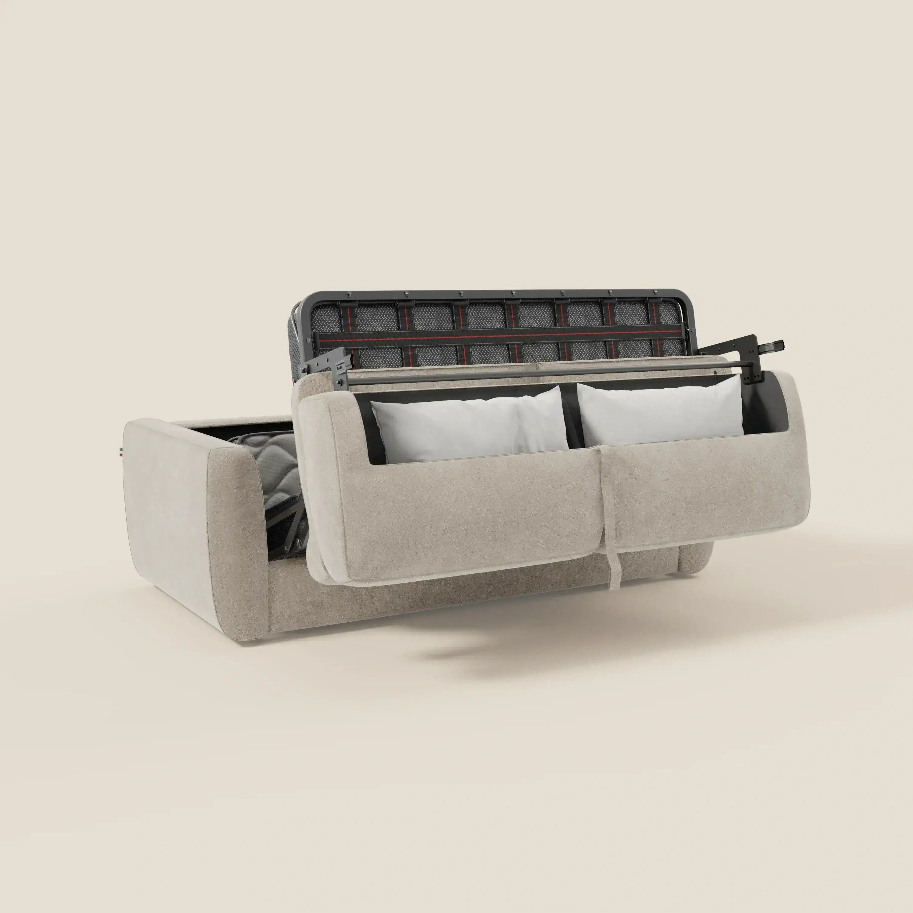 Leonida Abziehbares Schlafsofa mit Matratze H18 cm und Kissenfach aus abwaschbarem Stoff T23 creme