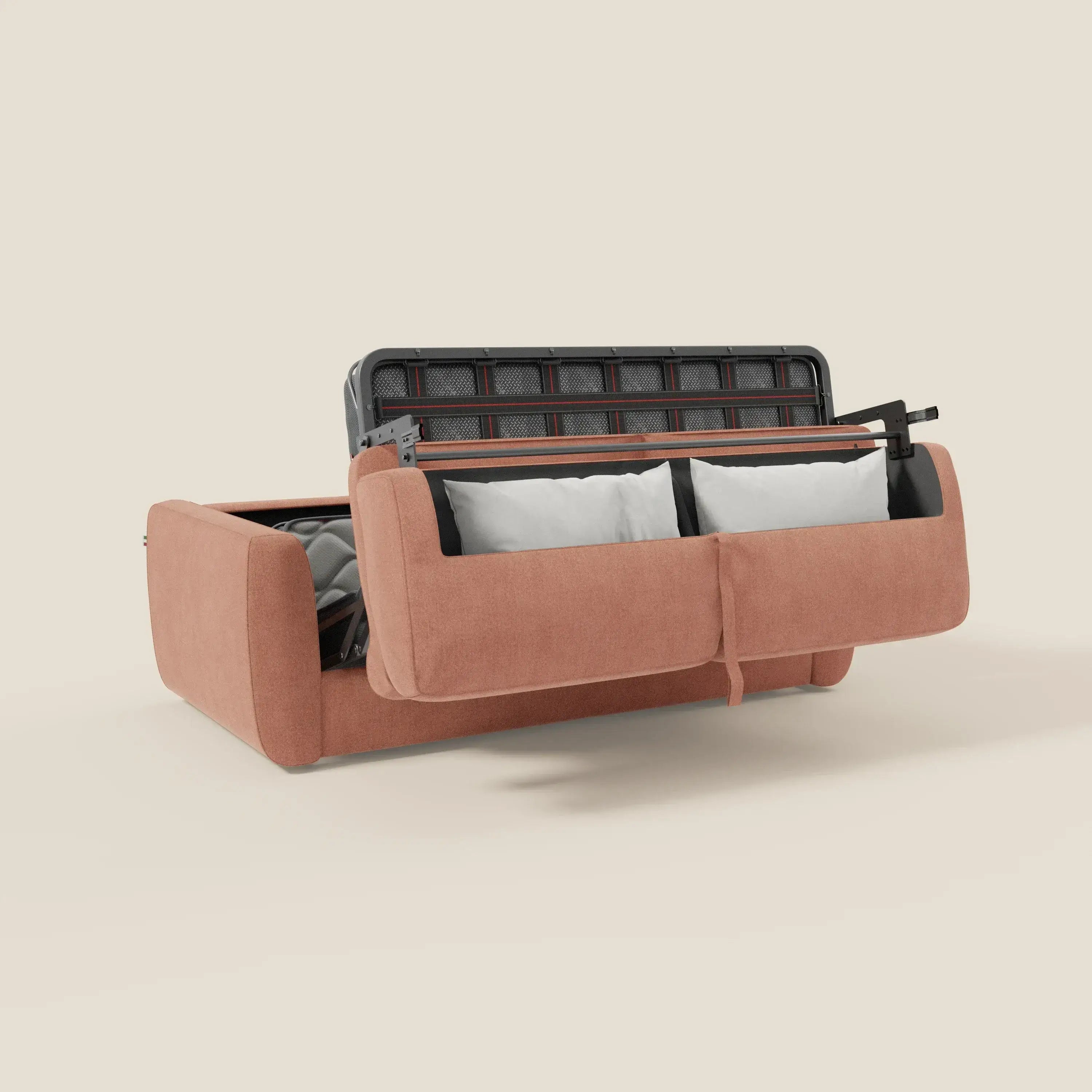 Leonida Abziehbares Schlafsofa mit Matratze H18 cm und Kissenfach aus abwaschbarem Stoff T23 pfirsich