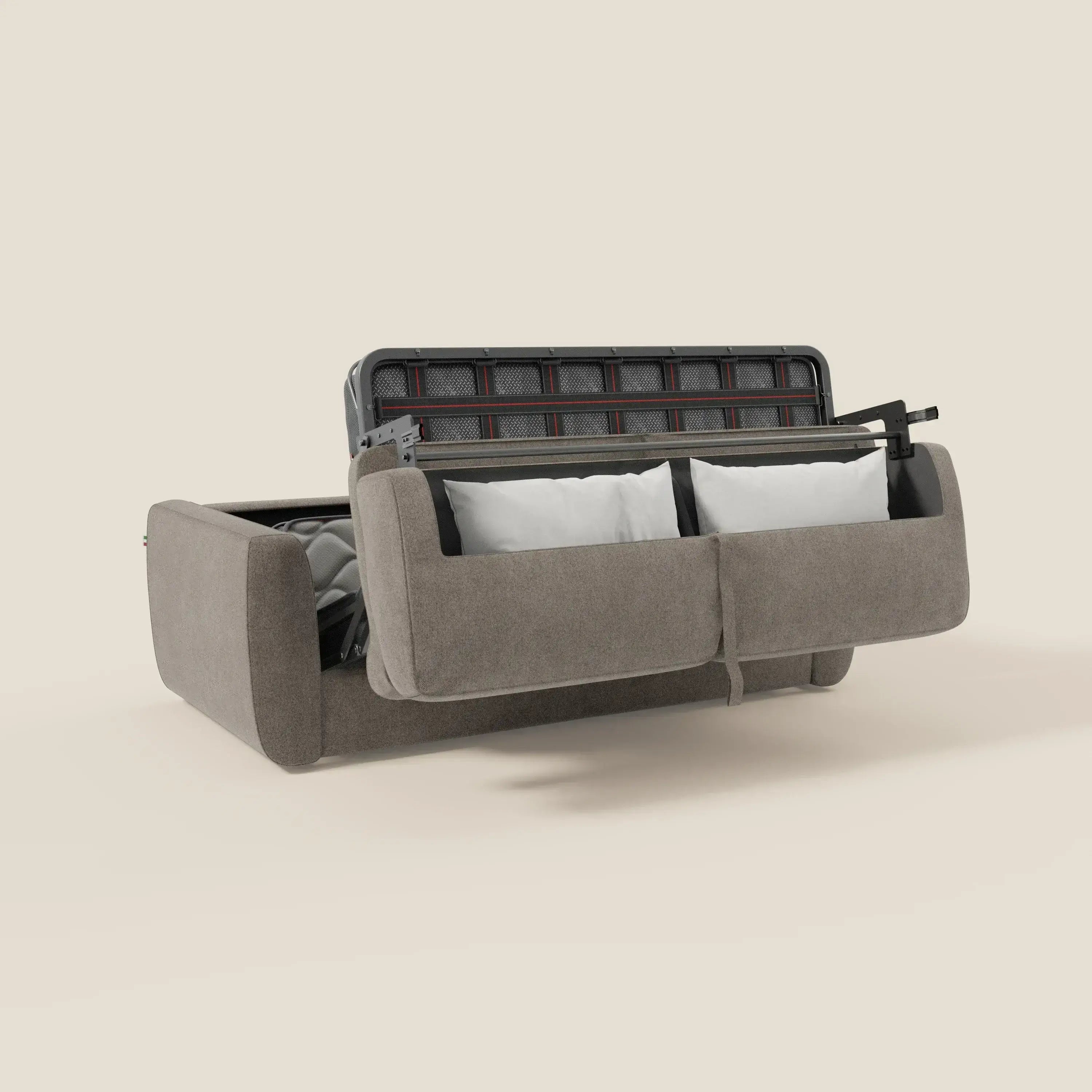 Leonida Abziehbares Schlafsofa mit Matratze H18 cm und Kissenfach aus abwaschbarem Stoff T23 taupe